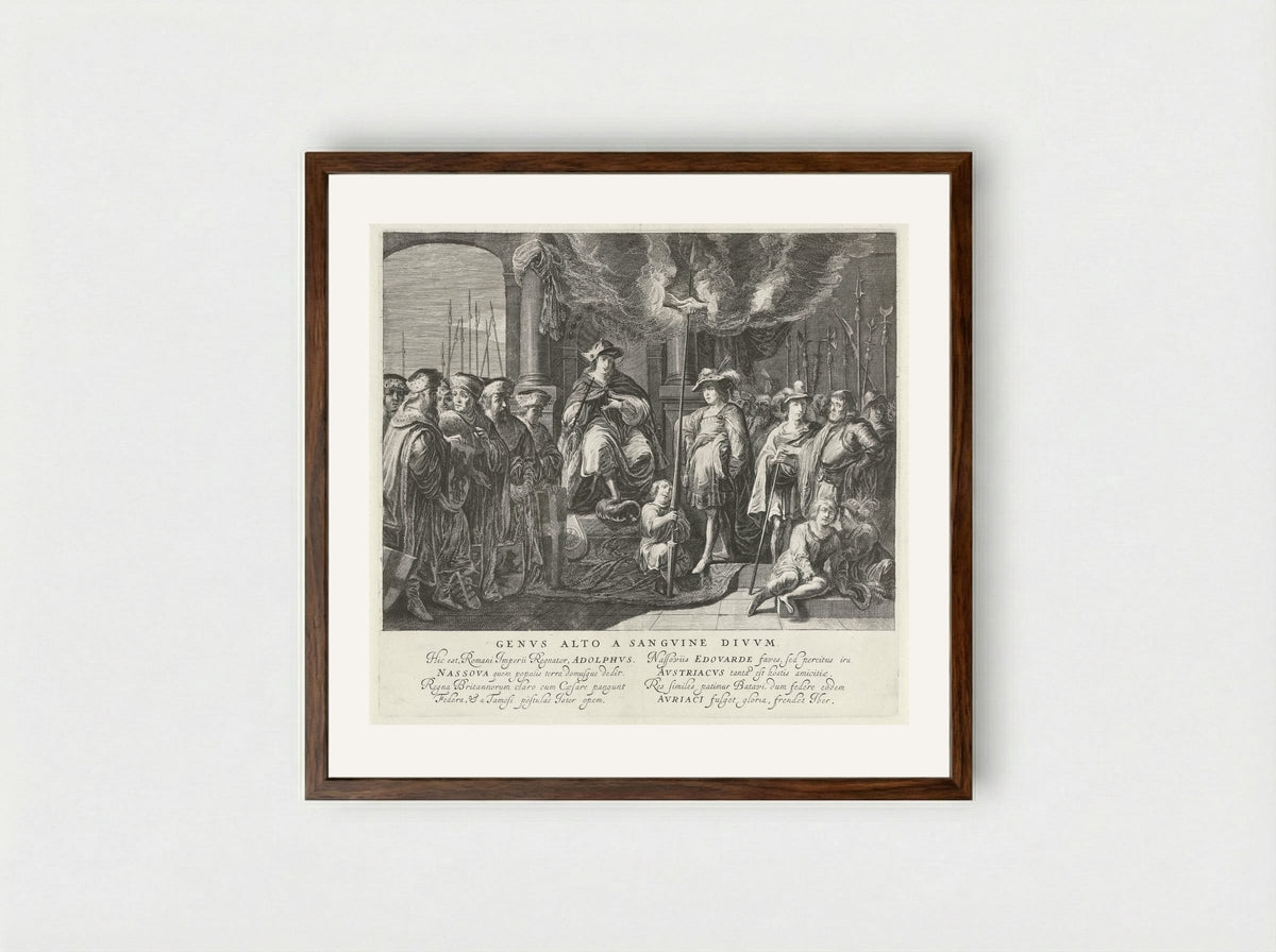 Tableau vivant met het verbond tussen koning Adolf van Nassau en de Engelse koning Eduard I in 1294 - Pieter Nolpe - Framed Print Dark Wood