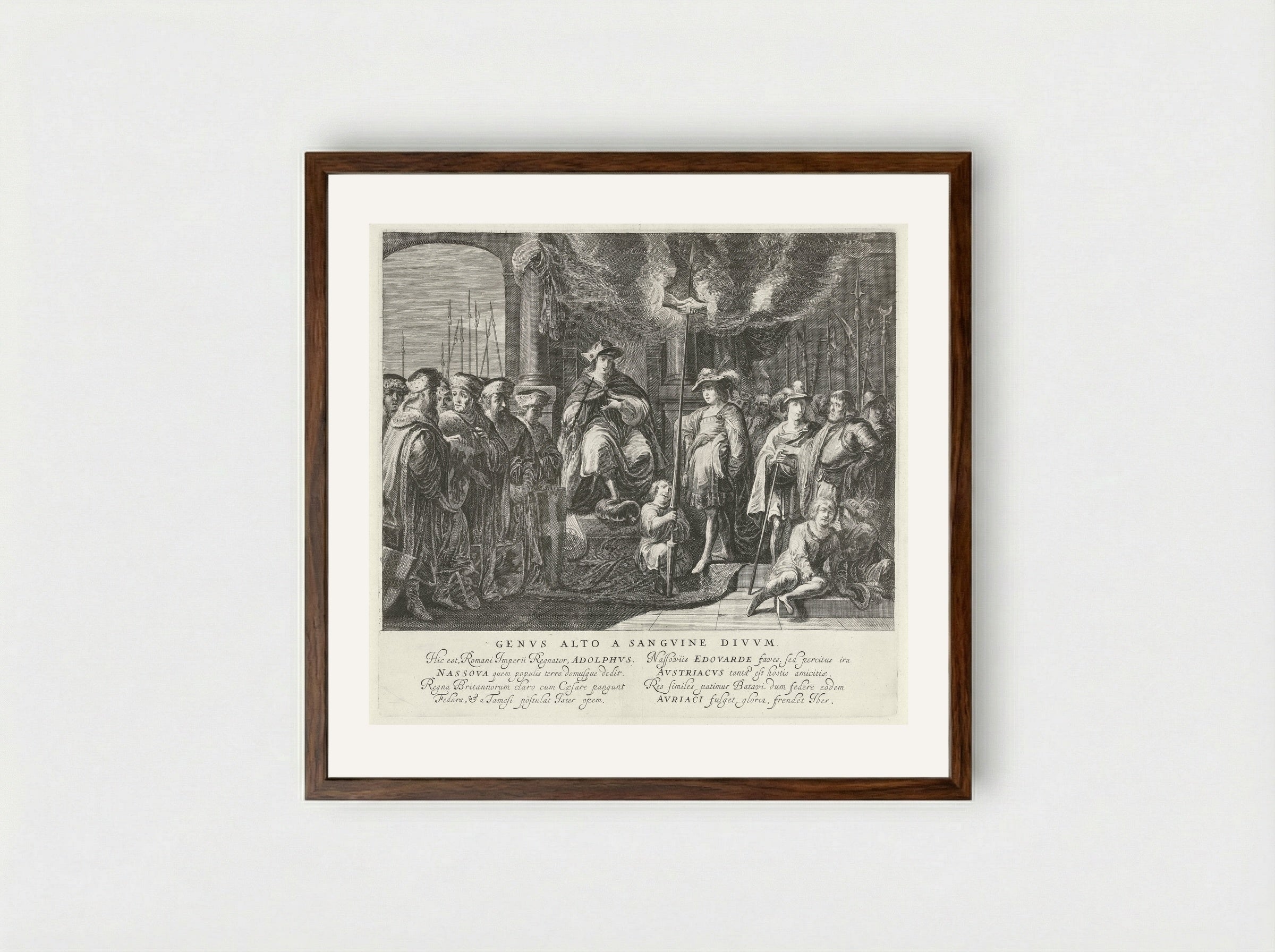 Tableau vivant met het verbond tussen koning Adolf van Nassau en de Engelse koning Eduard I in 1294 - Pieter Nolpe - Framed Print Dark Wood