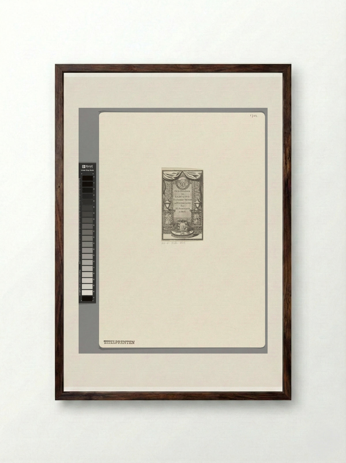 Tablet en vazen op voetstukken - Pieter van den Berge - Framed Print Dark Wood