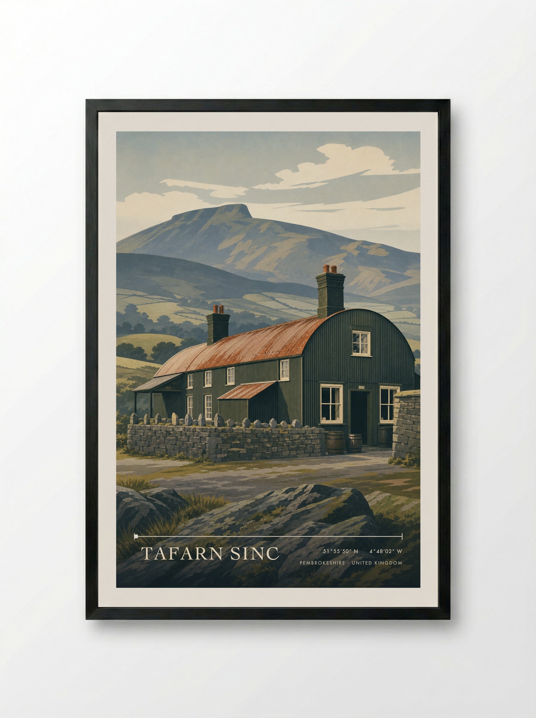 Tafarn Sinc Pembrokeshire United Kingdom Travel Poster - Framed Print Black