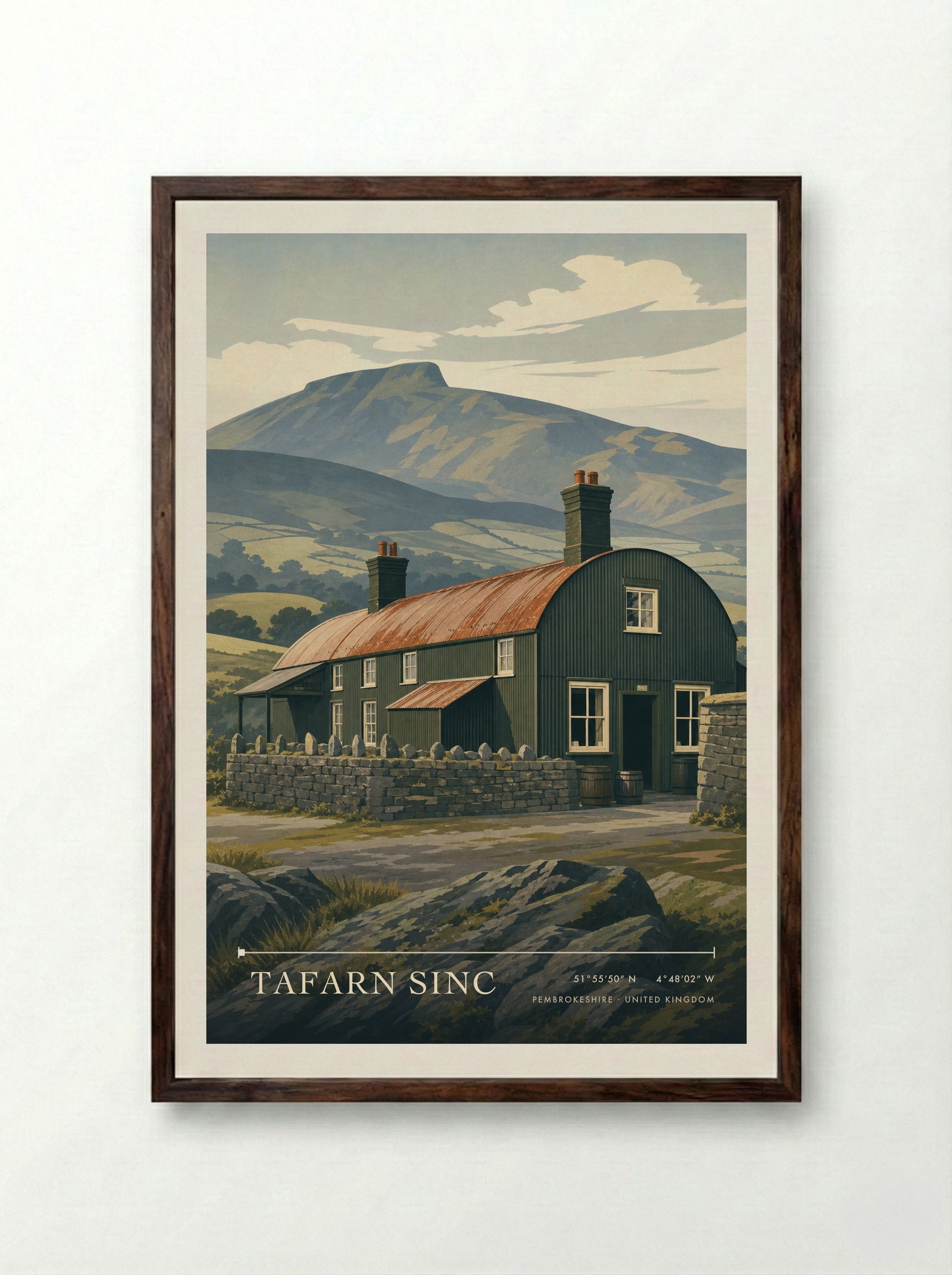 Tafarn Sinc Pembrokeshire United Kingdom Travel Poster - Framed Print Dark Wood