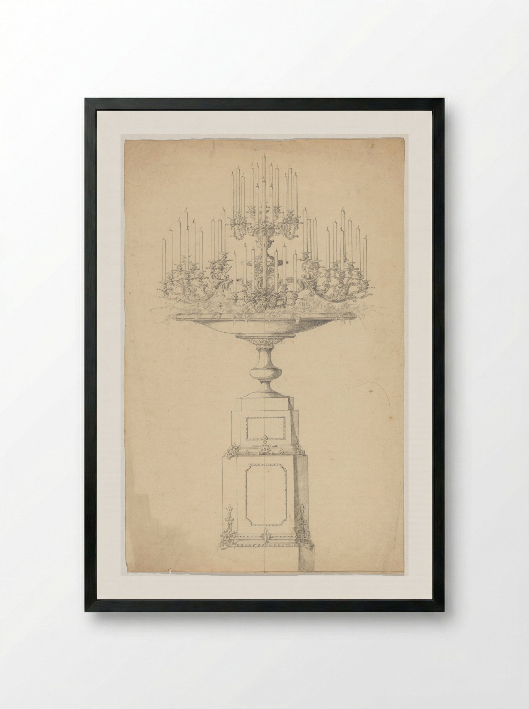 Tafelstuk met kandelaren op basement - Firma Feuchère - Framed Print Black