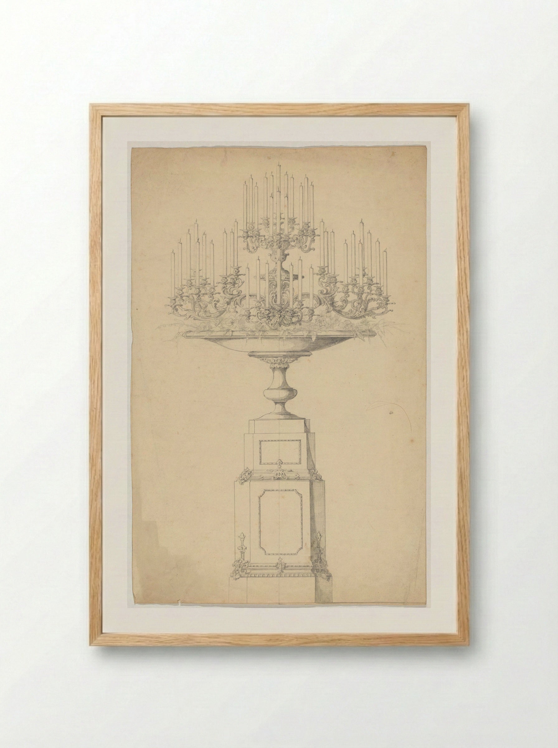 Tafelstuk met kandelaren op basement - Firma Feuchère - Framed Print Wood