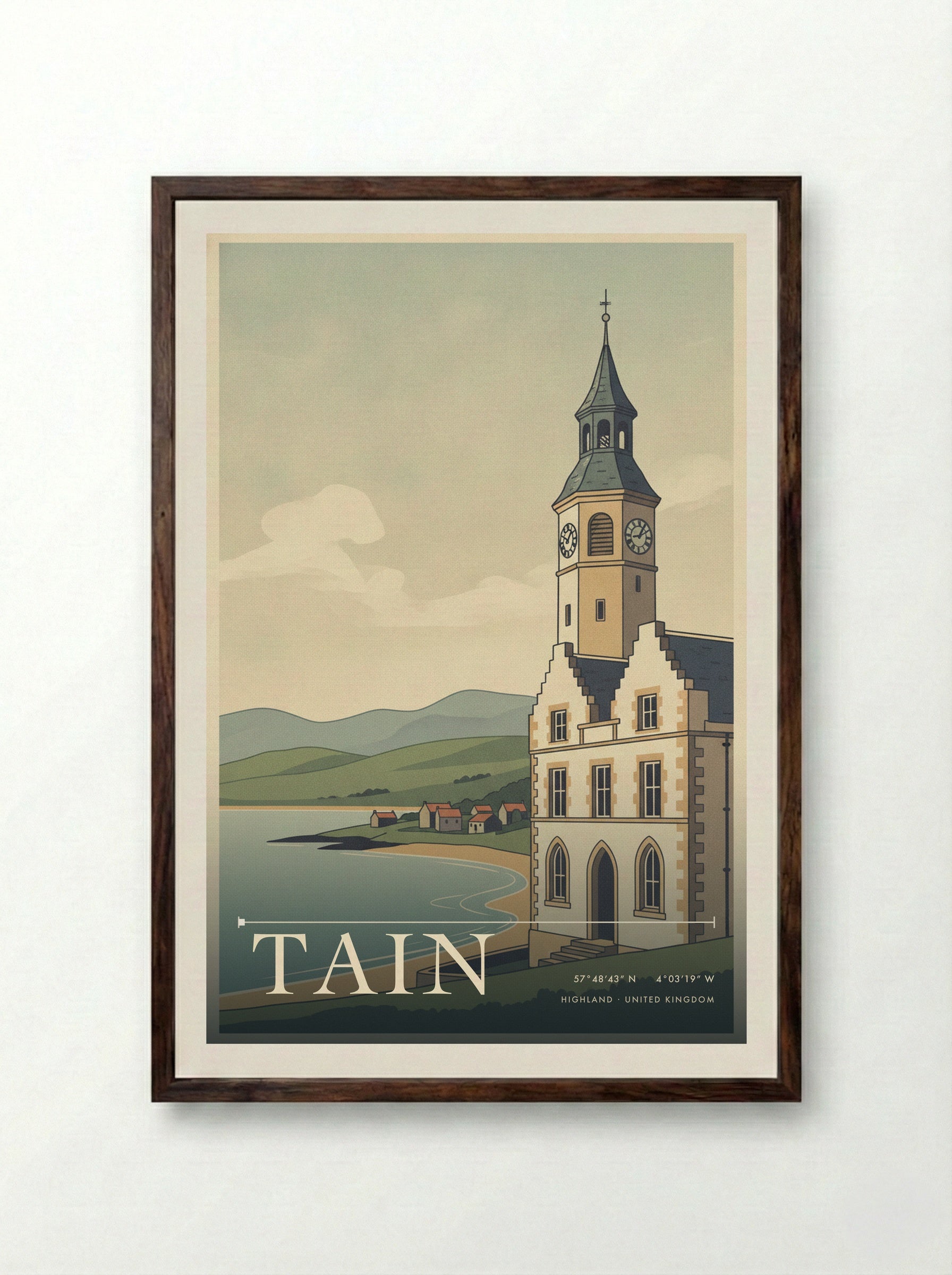 Tain Highland United Kingdom Travel Poster - Framed Print Dark Wood