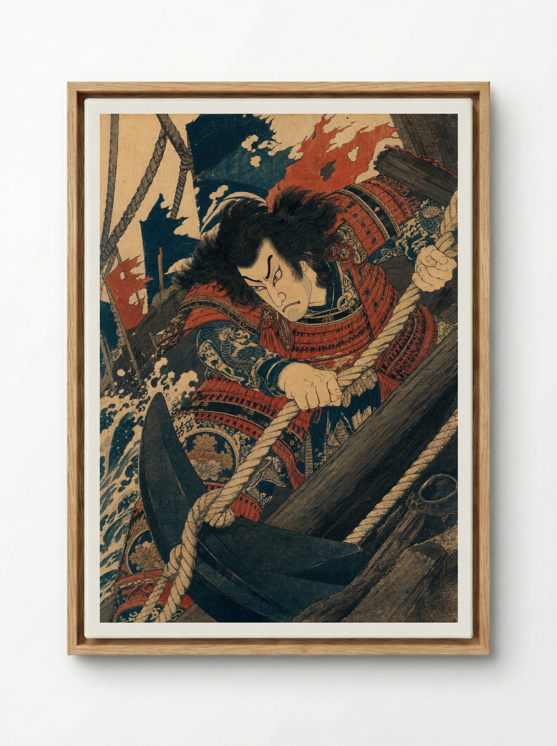 Taira no Tomomori at Dan-no-ura: Binding the Anchor - Framed Canvas Wood