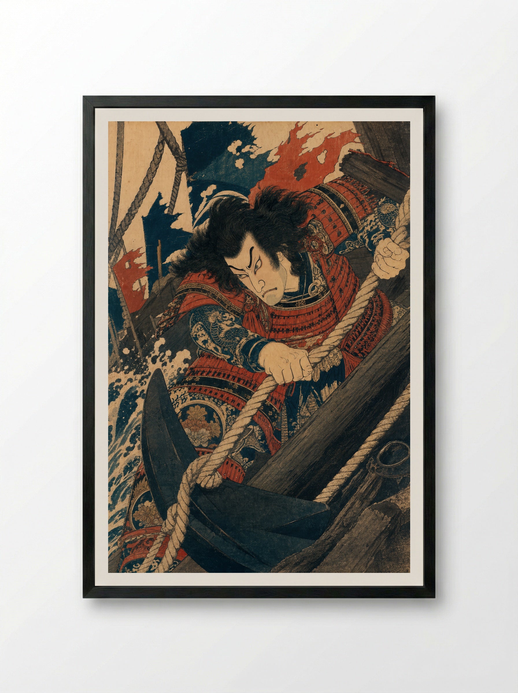 Taira no Tomomori at Dan-no-ura: Binding the Anchor - Framed Print Black