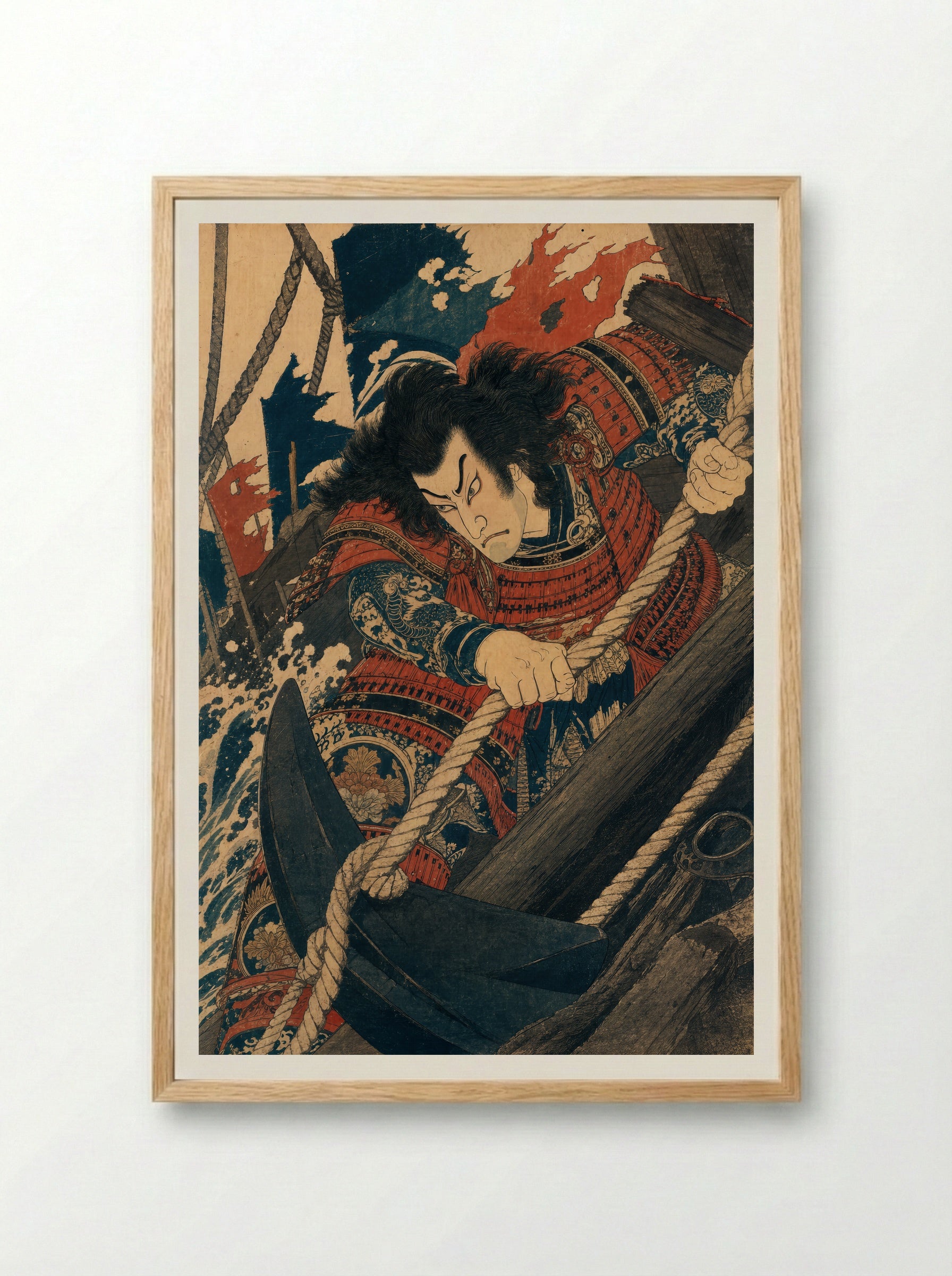Taira no Tomomori at Dan-no-ura: Binding the Anchor - Framed Print Wood