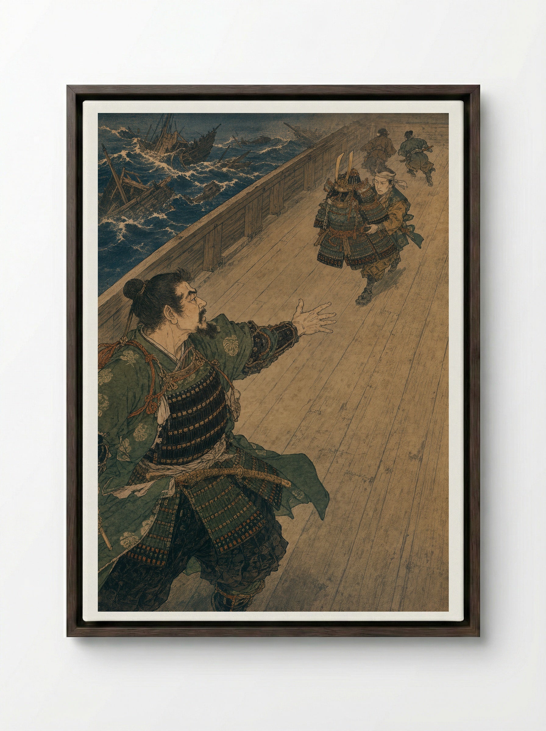 Taira no Tomomori at Dan-no-ura: I Have Seen All There Is to See - Framed Canvas Dark Wood