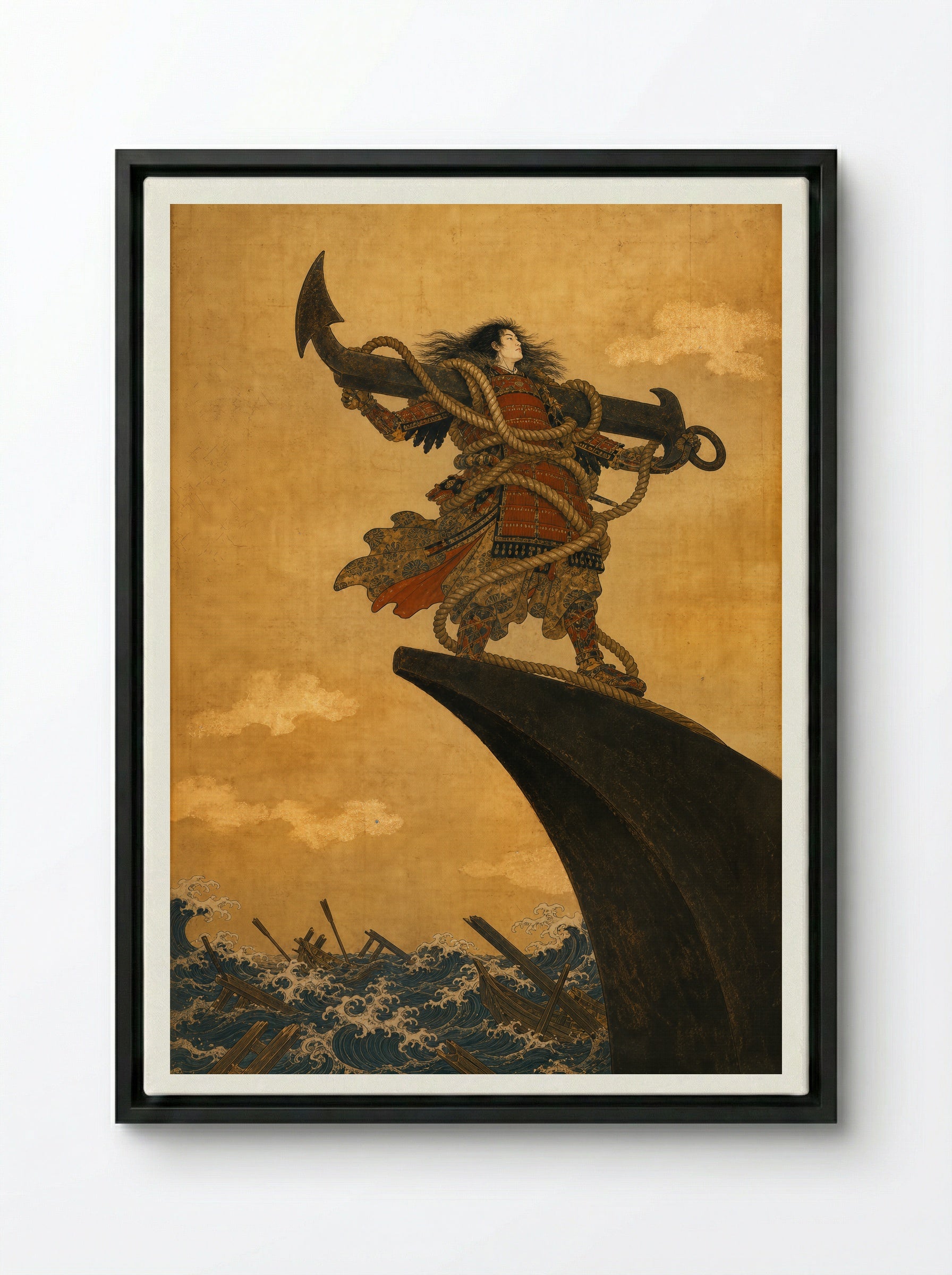 Taira no Tomomori at Dan-no-ura: Ikari Tomomori - Framed Canvas Black