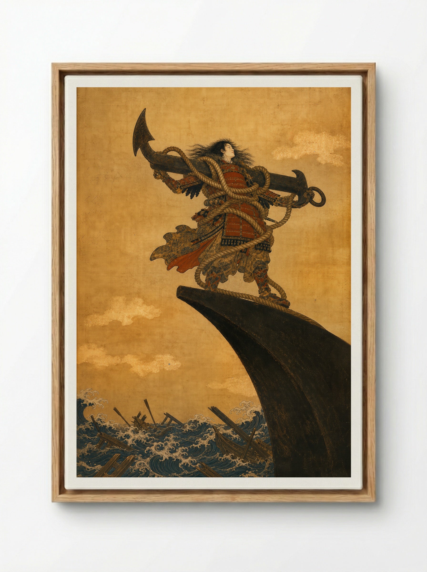 Taira no Tomomori at Dan-no-ura: Ikari Tomomori - Framed Canvas Wood