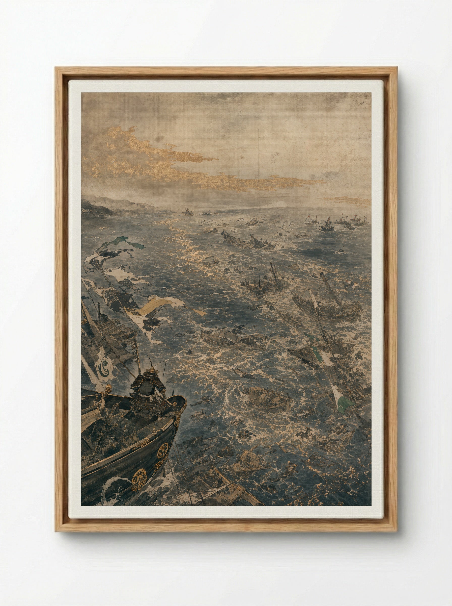 Taira no Tomomori at Dan-no-ura: The Fleet Breaks - Framed Canvas Wood