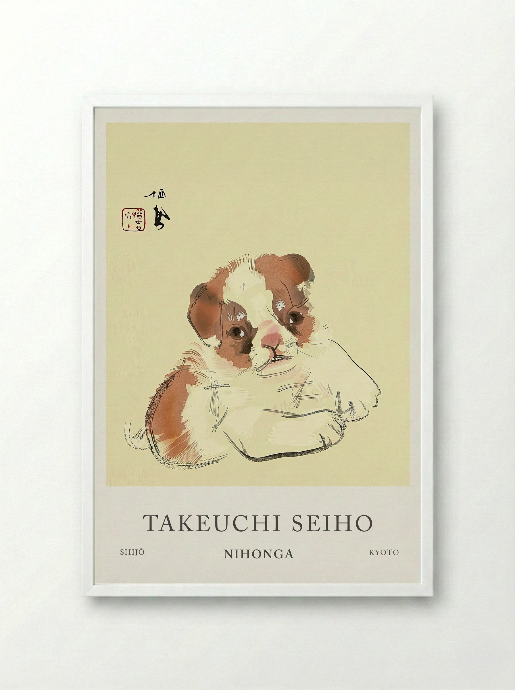 Takeuchi Seiho “Playful Pup” - Framed Print White