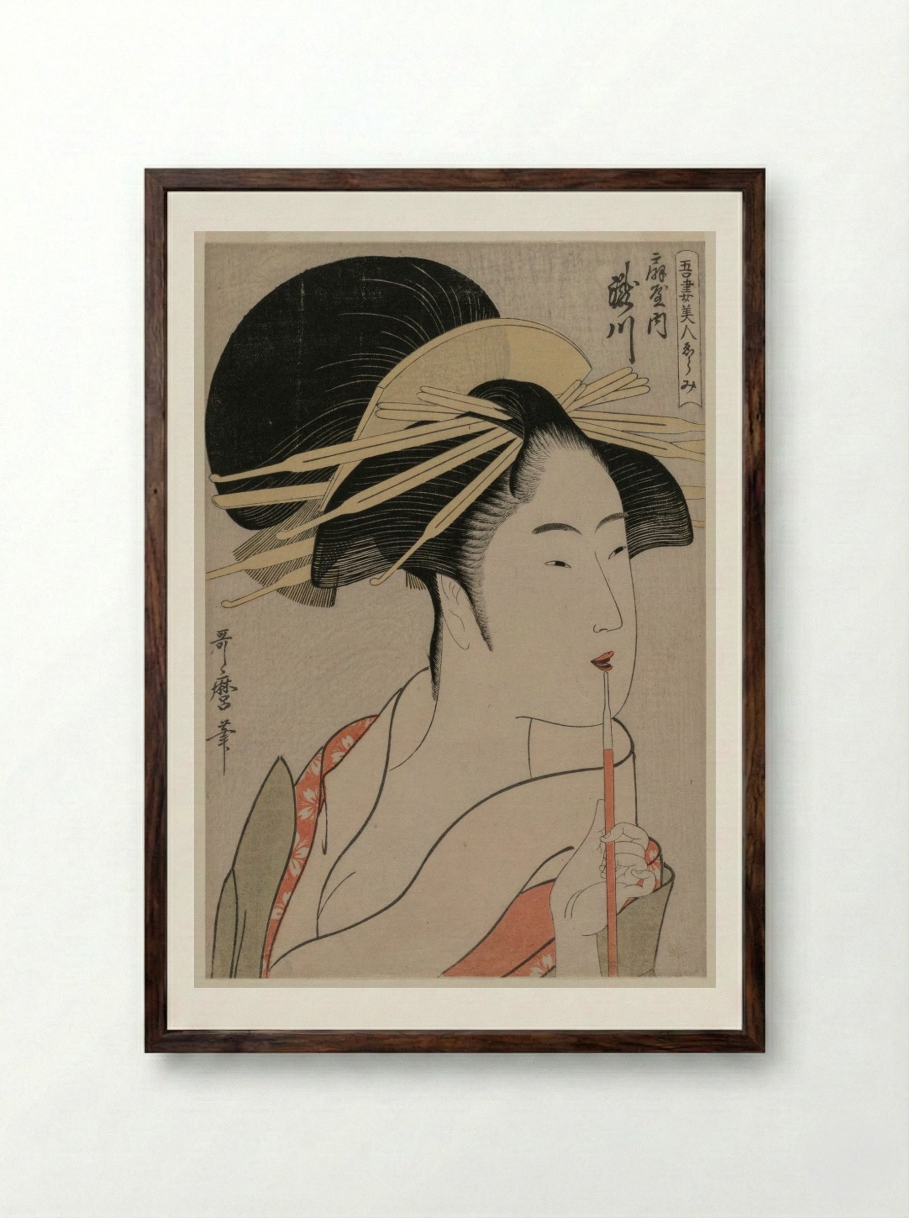 Takigawa of the Ōgiya from the series A Selection of Eastern Beauties - Kitagawa Utamaro - Framed Print Dark Wood