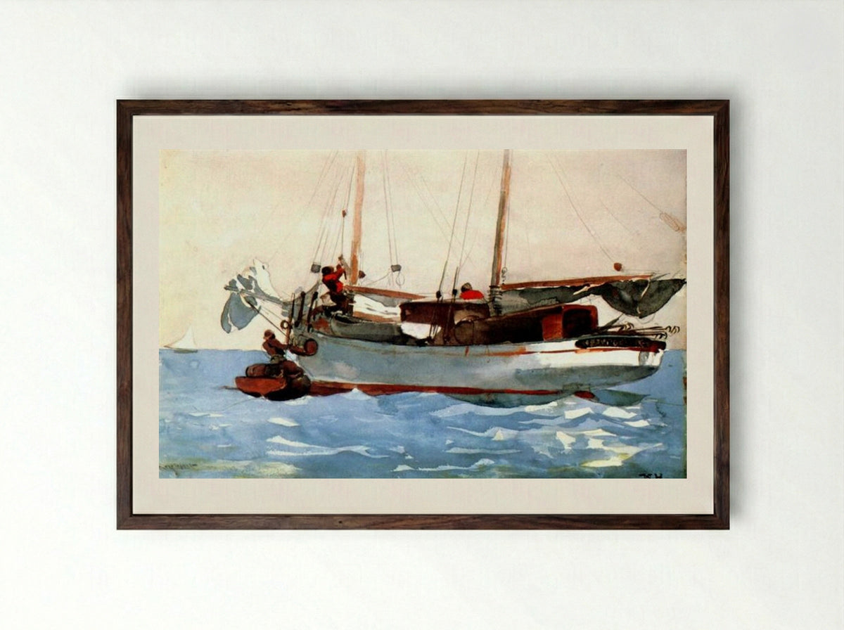 Taking on Wet Provisions - Winslow Homer - Framed Print Dark Wood