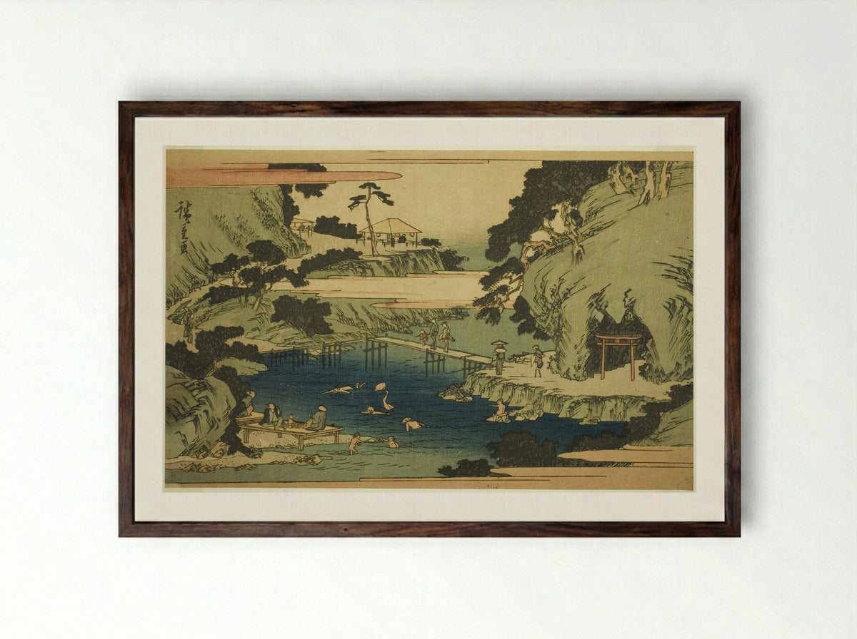 Takinogawa at Oji - Utagawa Hiroshige - Framed Print Dark Wood