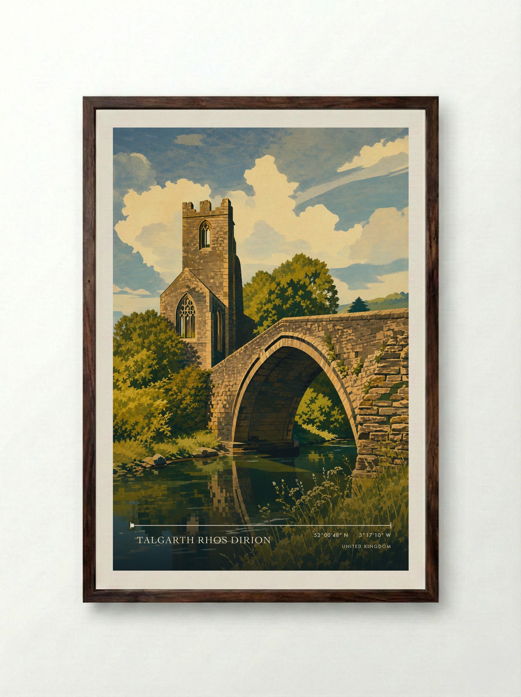 Talgarth Rhos Dirion United Kingdom Travel Poster - Framed Print Dark Wood