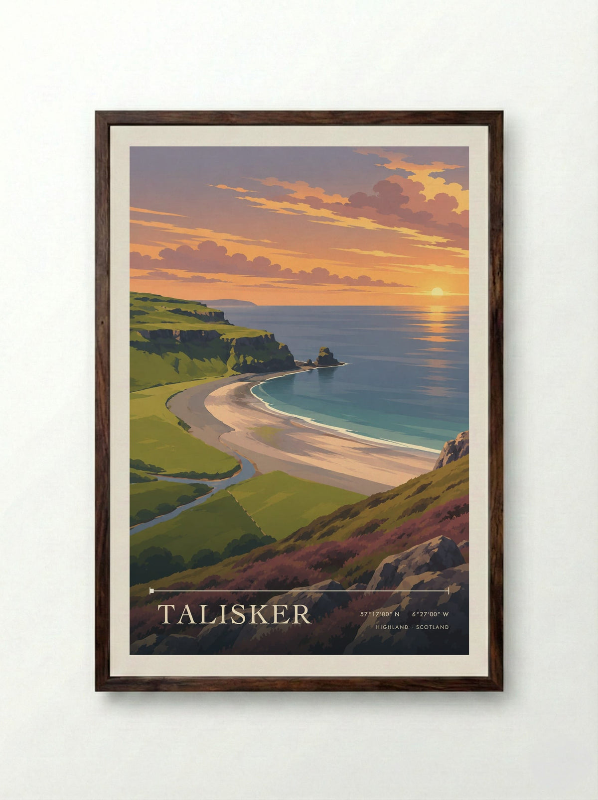 Talisker, Highland | Travel Poster - Framed Print Dark Wood