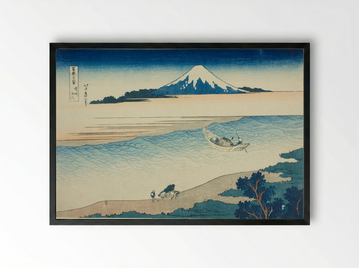 Tama River in Musashi Province - Katsushika Hokusai - Framed Print Black