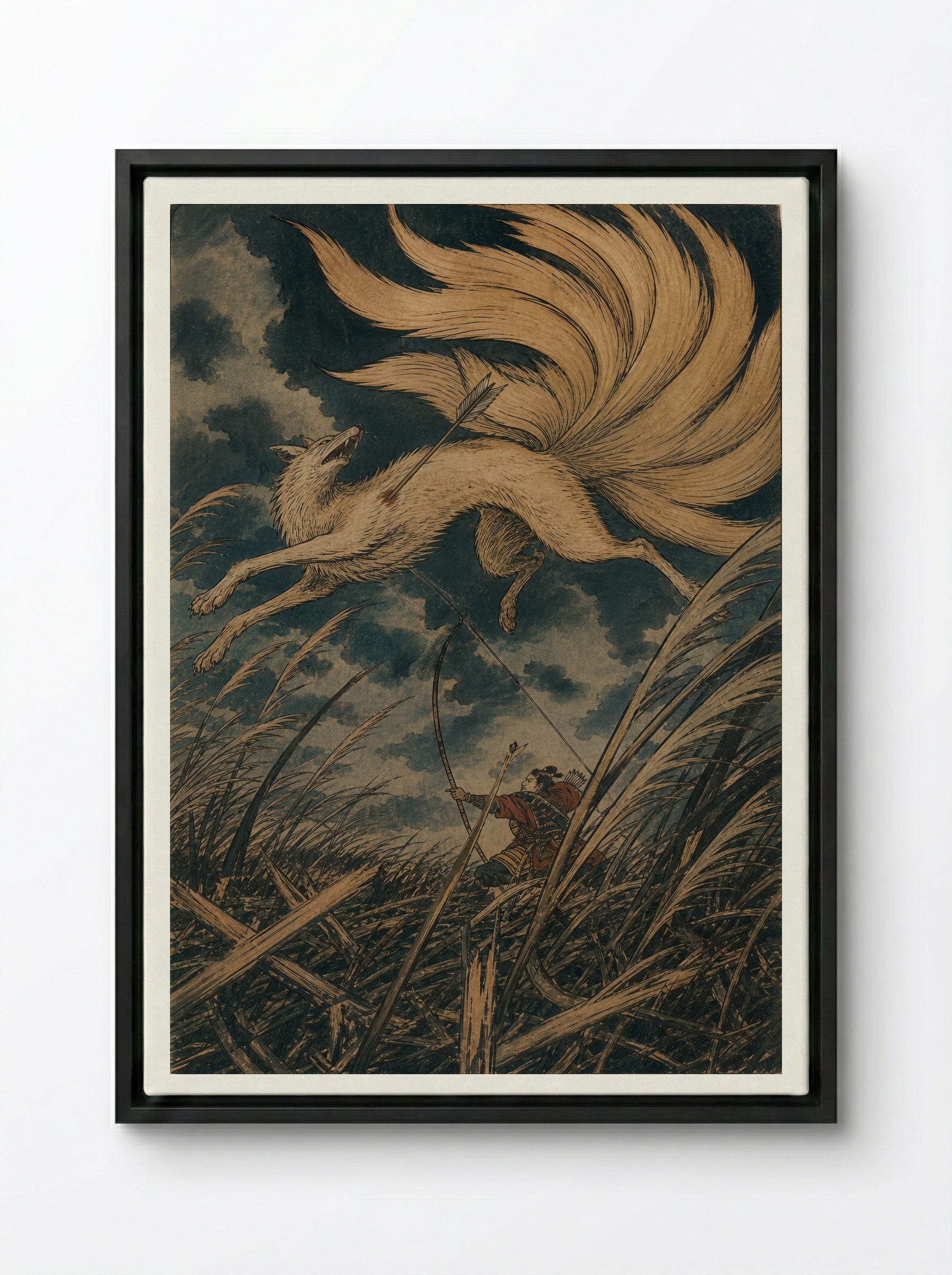 Tamamo-no-Mae and the Killing Stone: The Archer's Shot - Framed Canvas Black