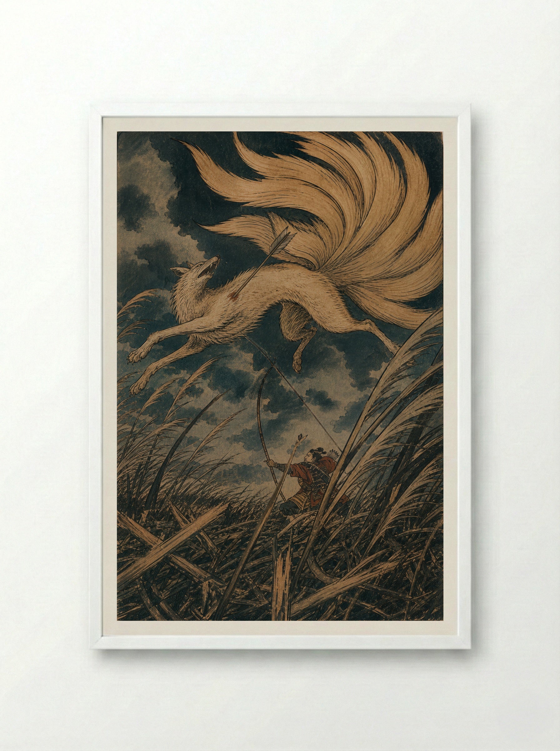 Tamamo-no-Mae and the Killing Stone: The Archer's Shot - Framed Print White