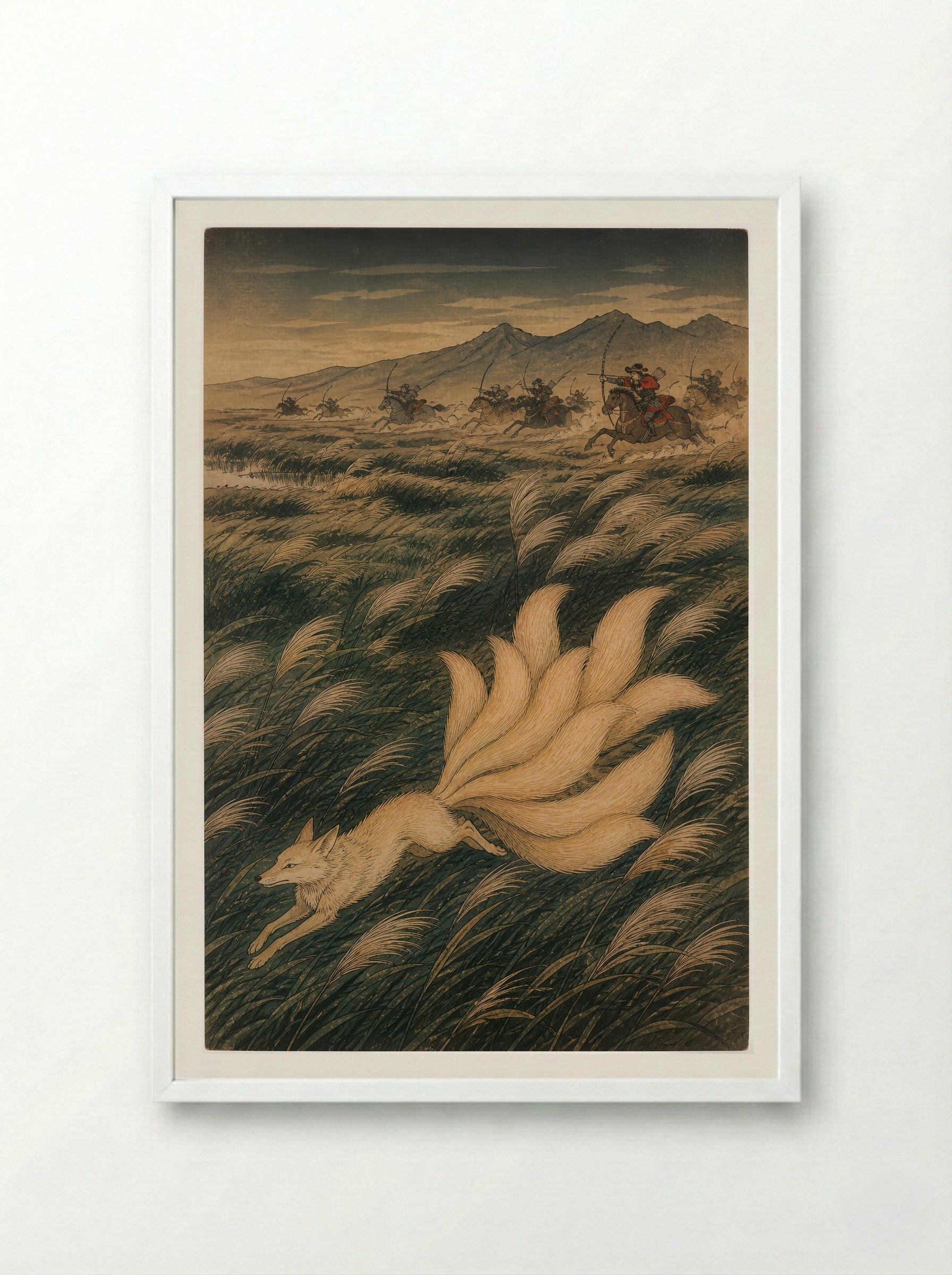 Tamamo-no-Mae and the Killing Stone: The Flight to Nasu - Framed Print White