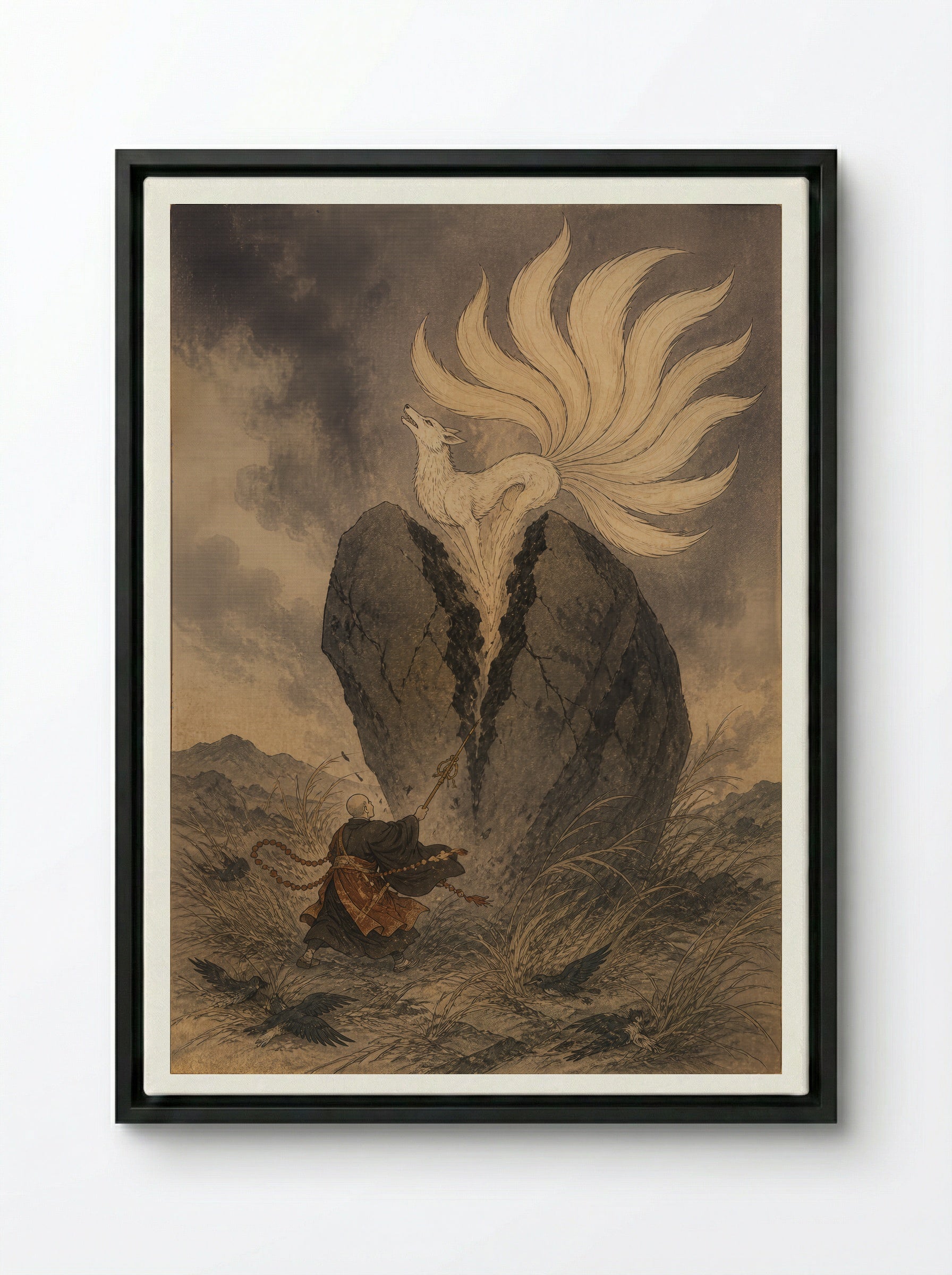 Tamamo-no-Mae and the Killing Stone: The Killing Stone Broken - Framed Canvas Black