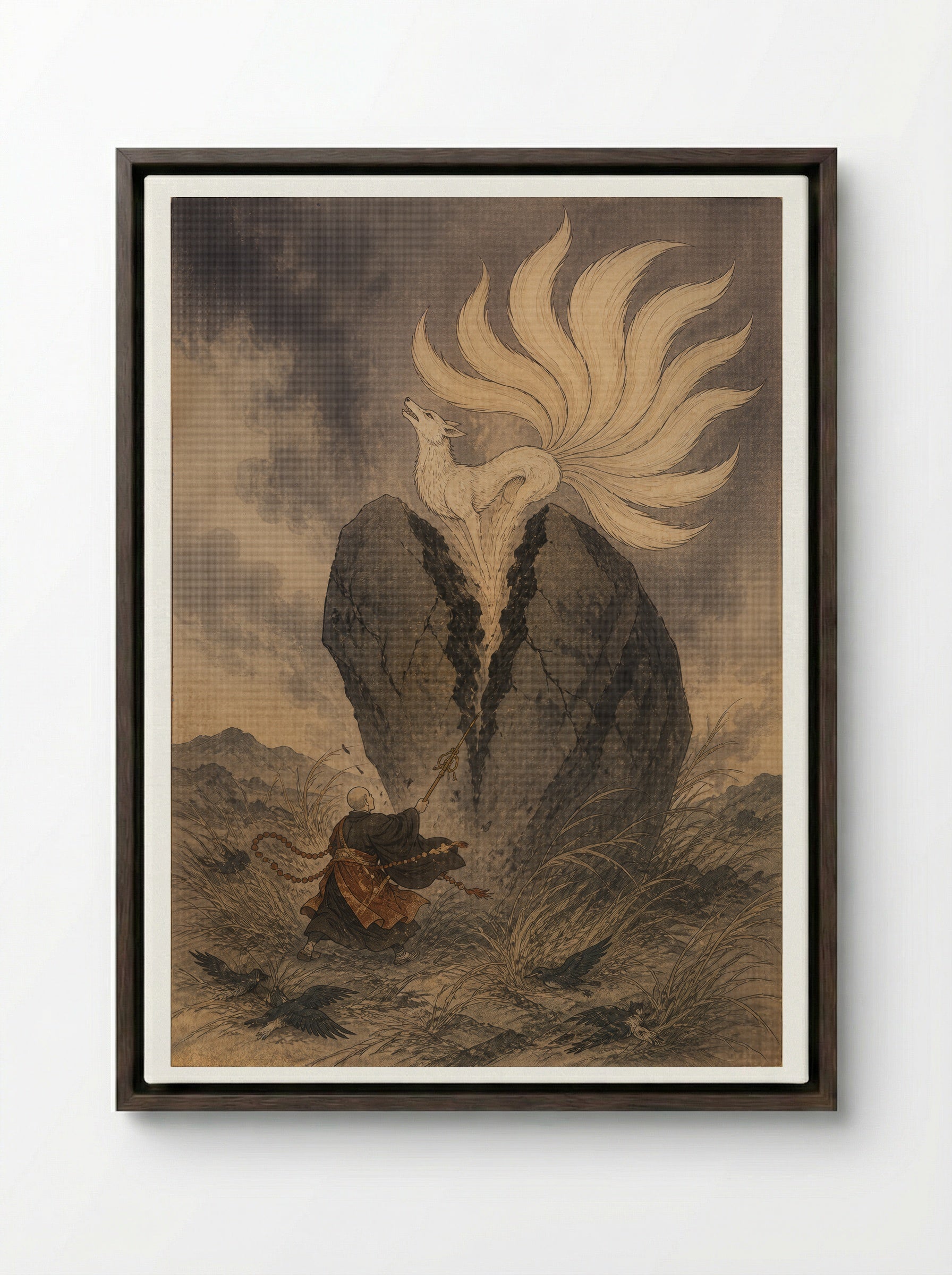 Tamamo-no-Mae and the Killing Stone: The Killing Stone Broken - Framed Canvas Dark Wood