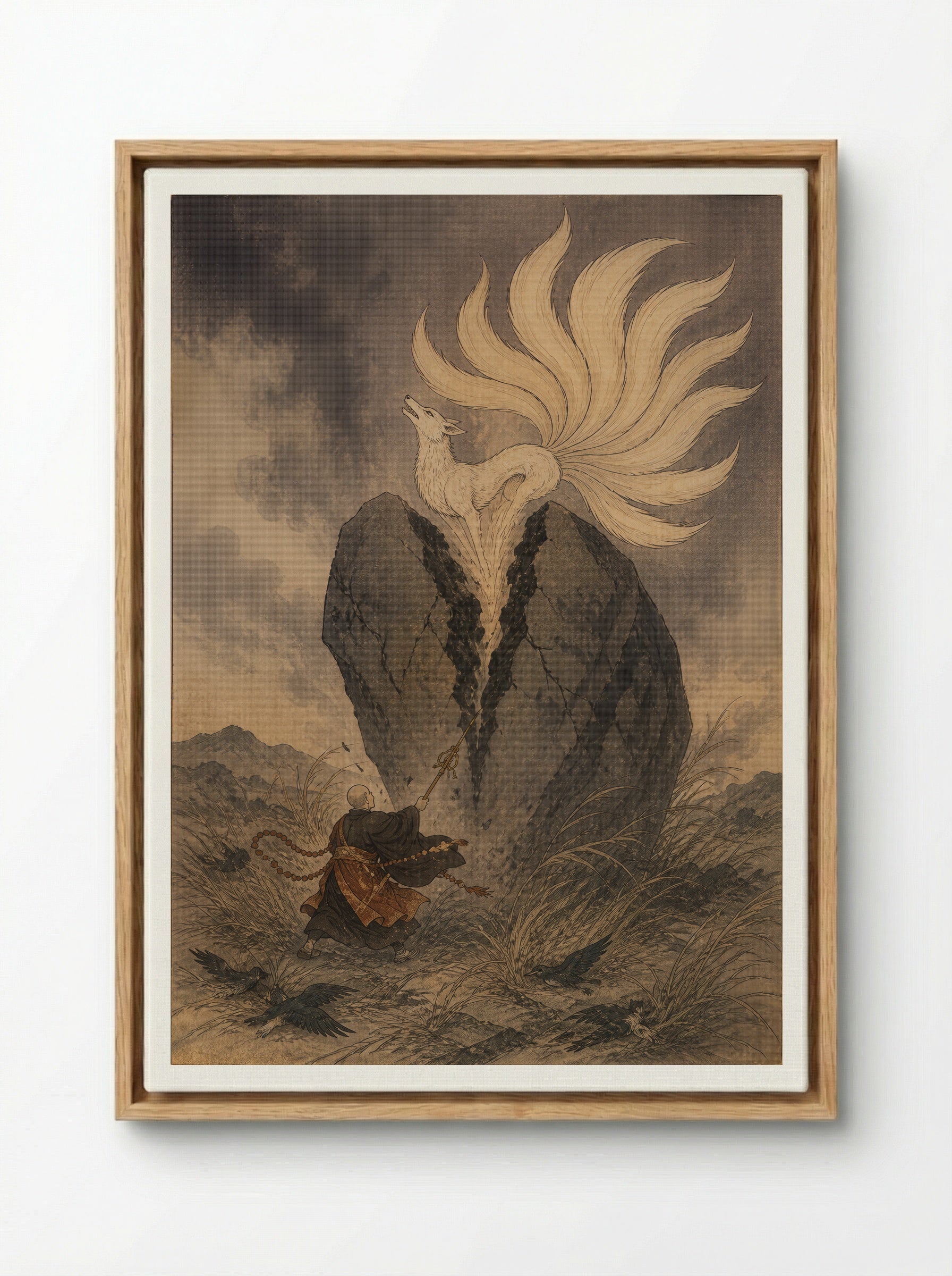 Tamamo-no-Mae and the Killing Stone: The Killing Stone Broken - Framed Canvas Wood