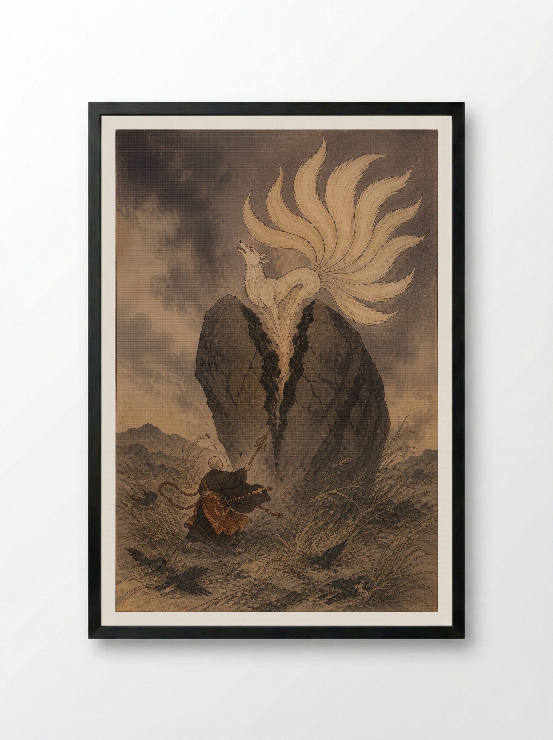 Tamamo-no-Mae and the Killing Stone: The Killing Stone Broken - Framed Print Black