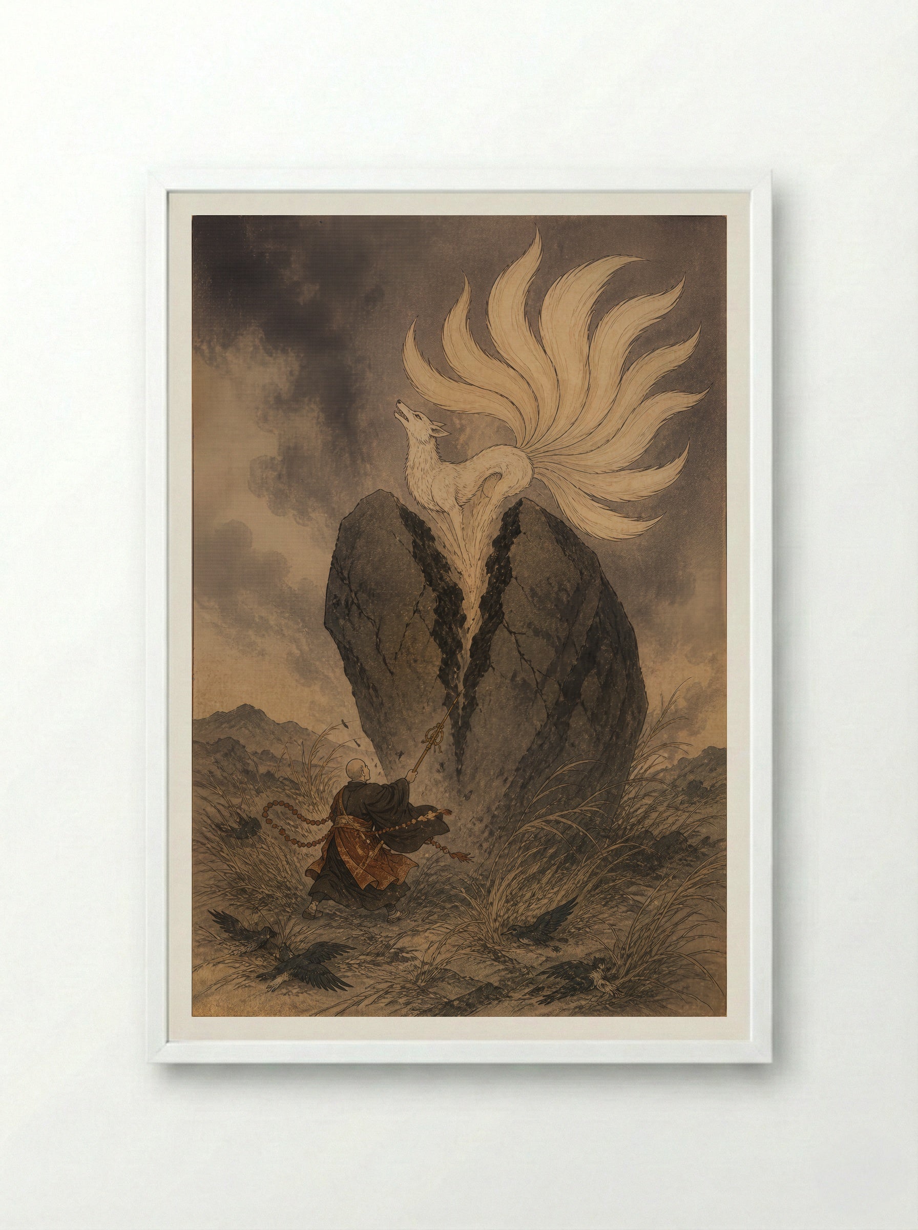 Tamamo-no-Mae and the Killing Stone: The Killing Stone Broken - Framed Print White