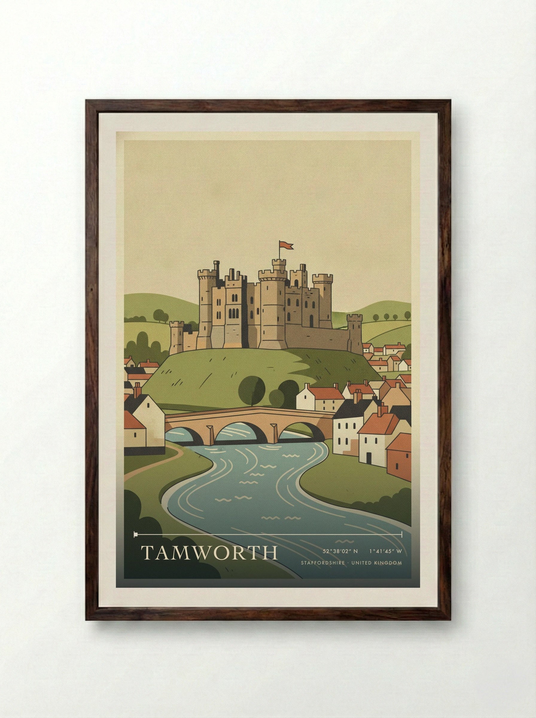 Tamworth Staffordshire United Kingdom Travel Poster - Framed Print Dark Wood