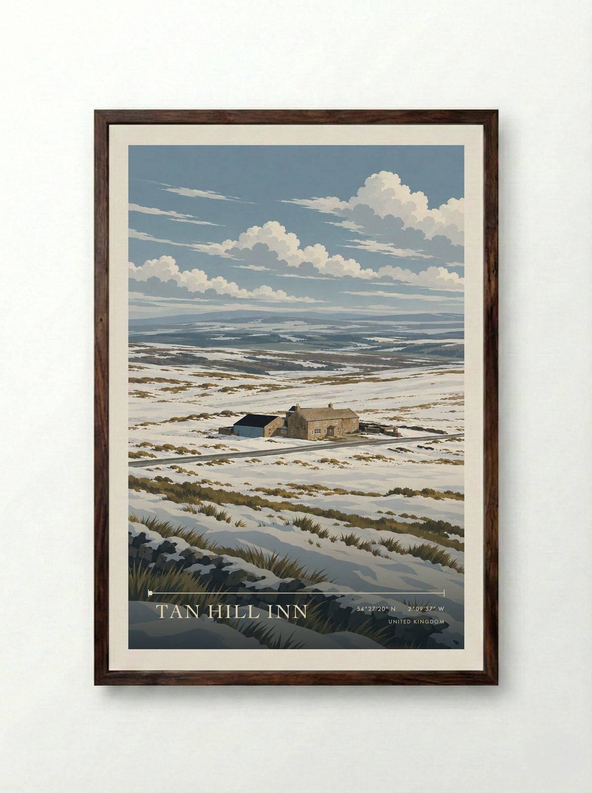 Tan Hill Inn | Travel Poster - Framed Print Dark Wood