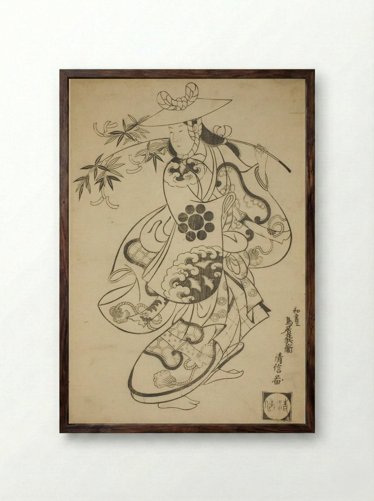 Tanabata Dance - Torii Kiyonobu I - Framed Print Dark Wood
