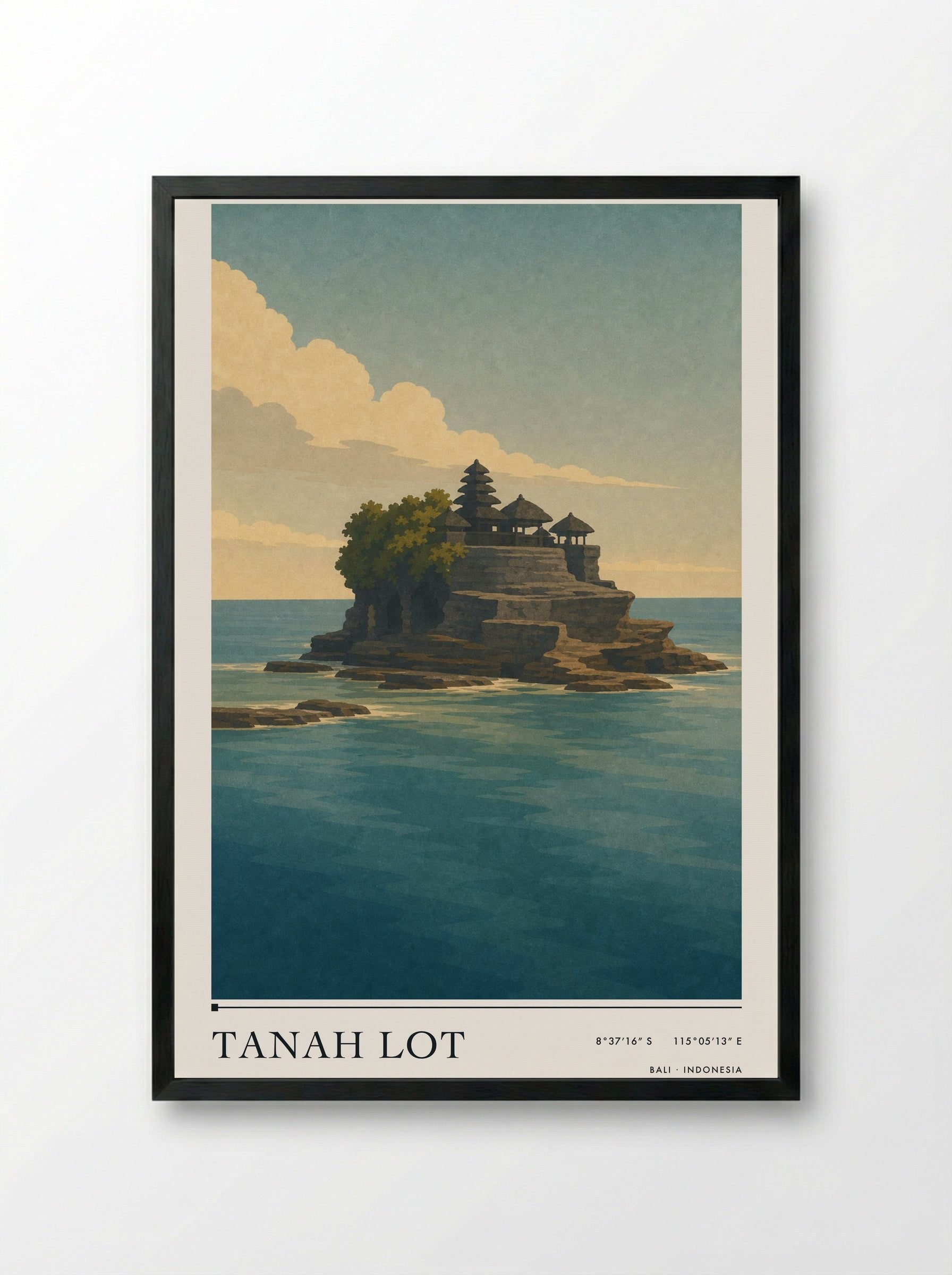 Tanah Lot Travel Poster Artwork - Framed Print Black
