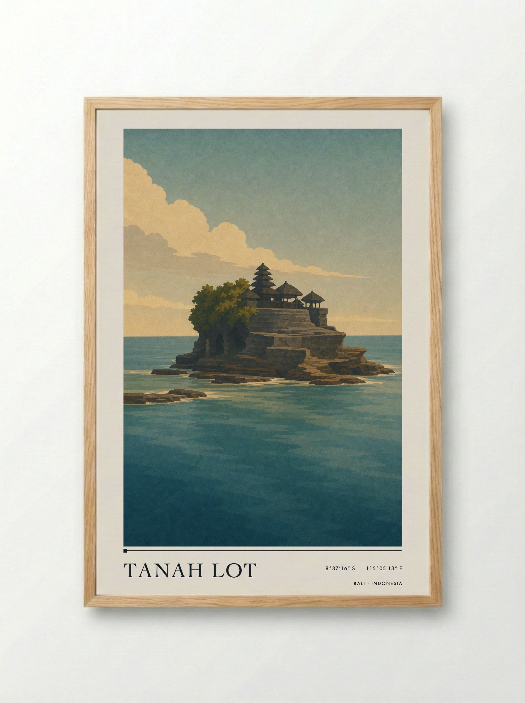 Tanah Lot Travel Poster Artwork - Framed Print Wood