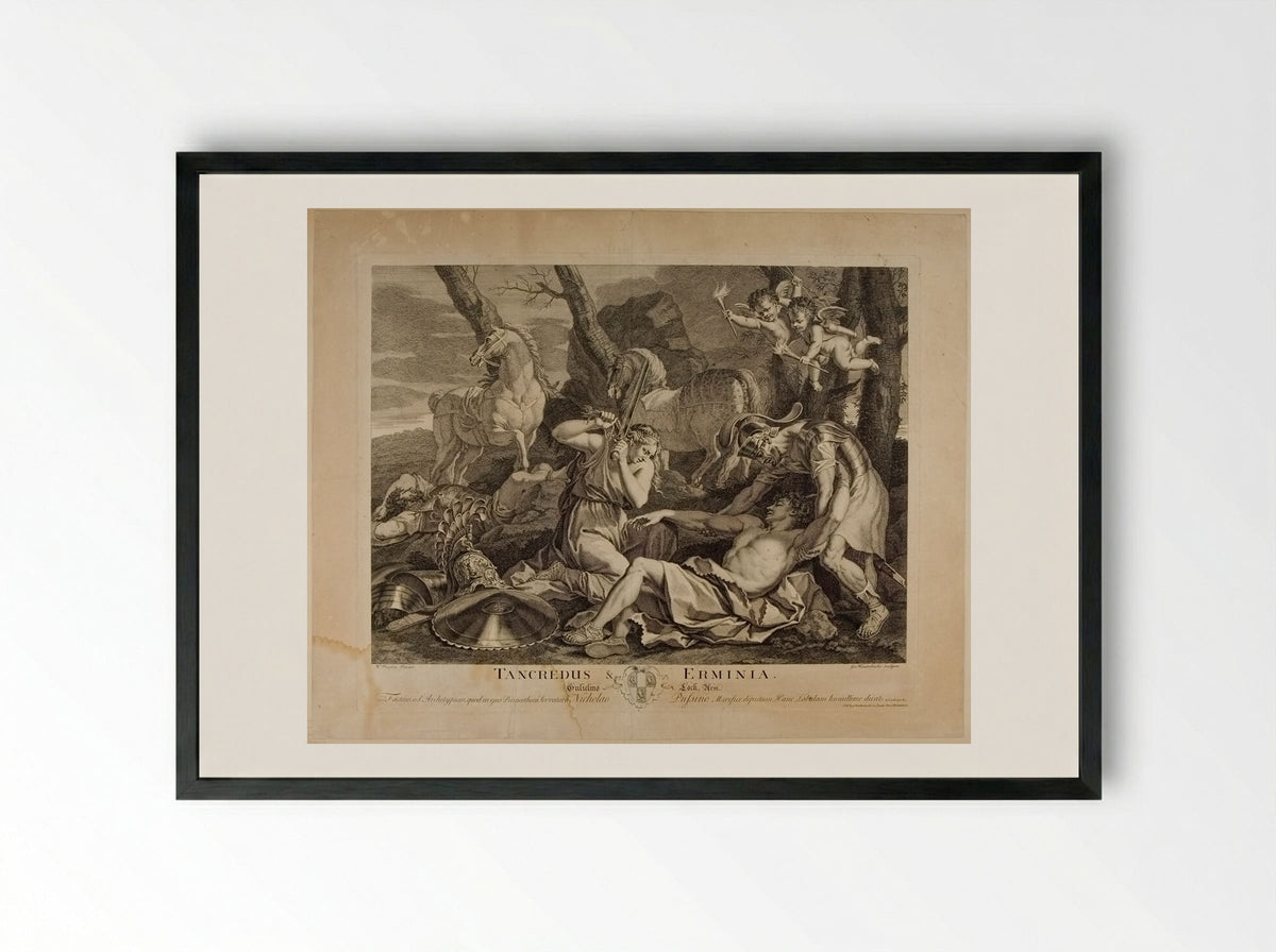 Tancredus and Erminia - Gerard van der Gucht - Framed Print Black