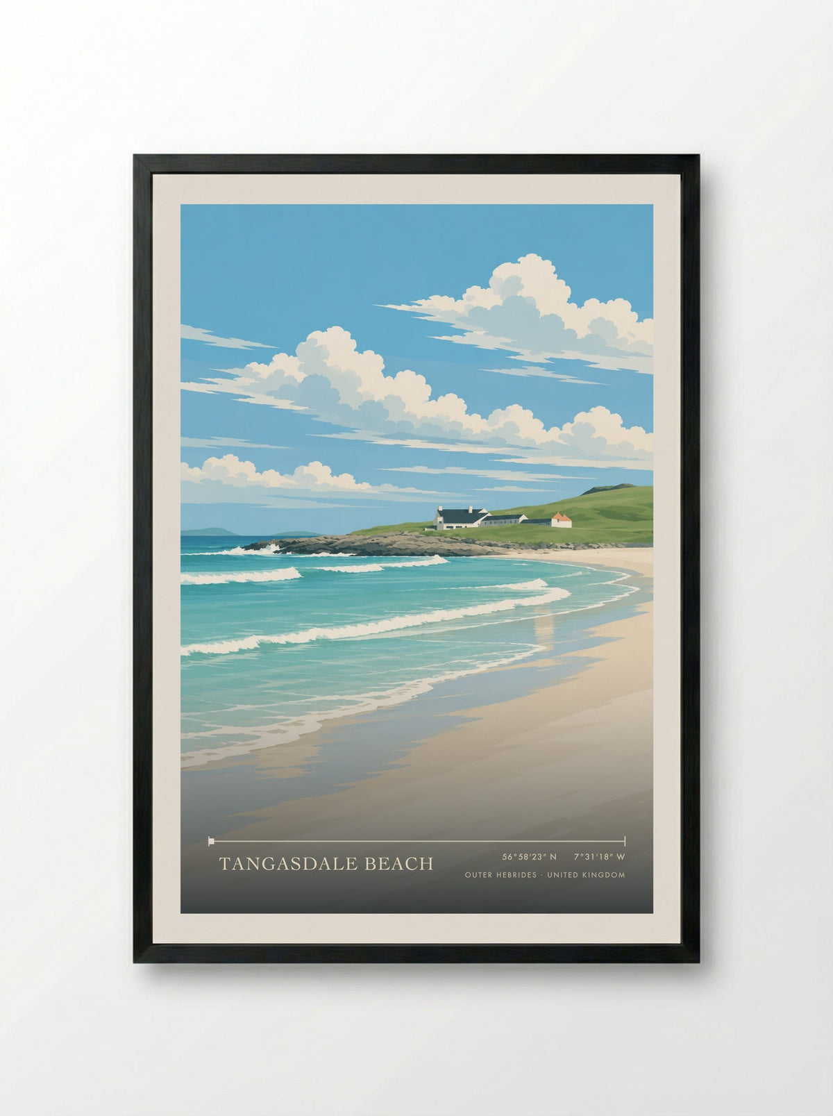 Tangasdale Beach, Outer Hebrides | Travel Poster - Framed Print Black