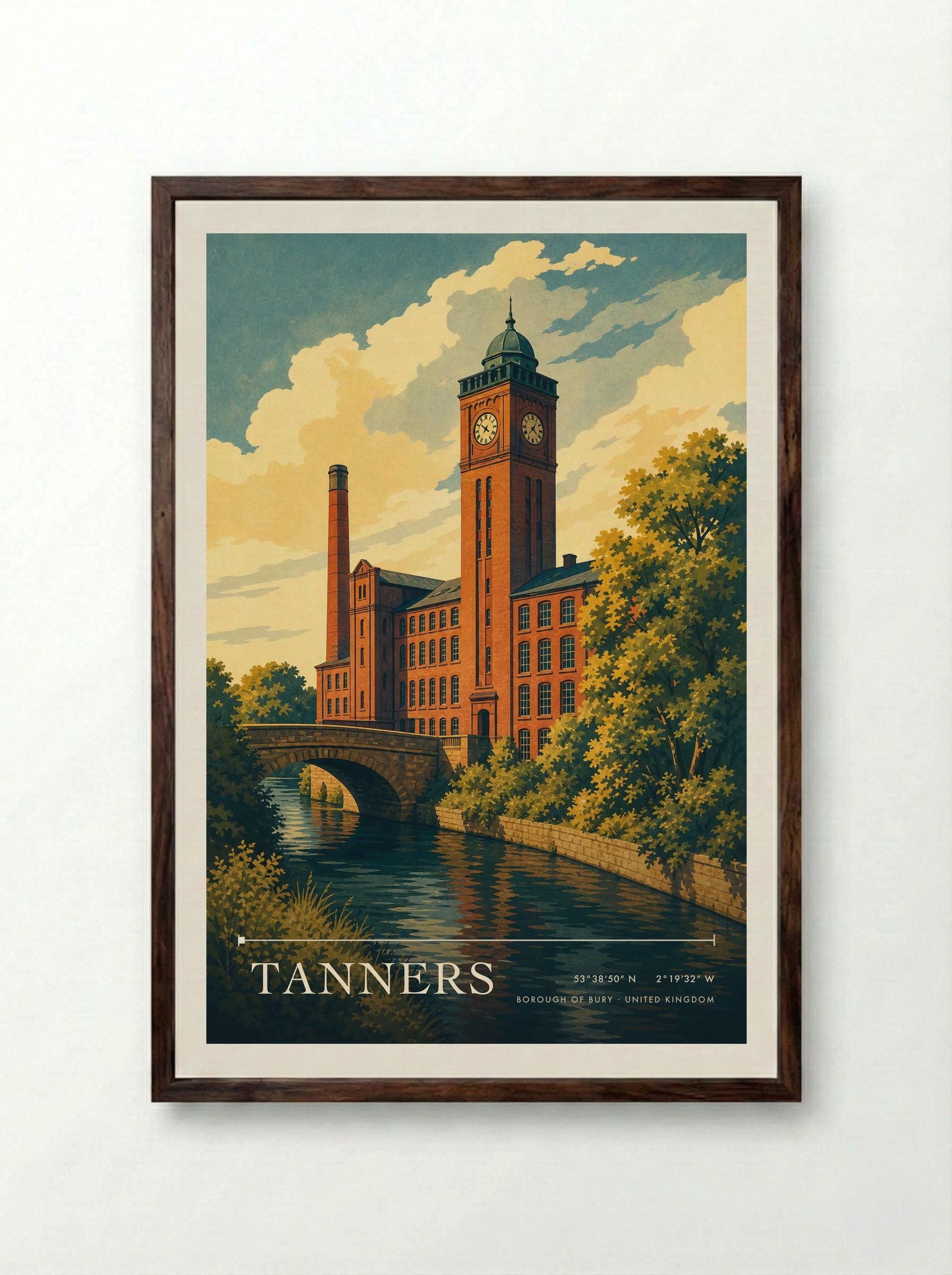 Tanners Borough of Bury United Kingdom Travel Poster - Framed Print Dark Wood