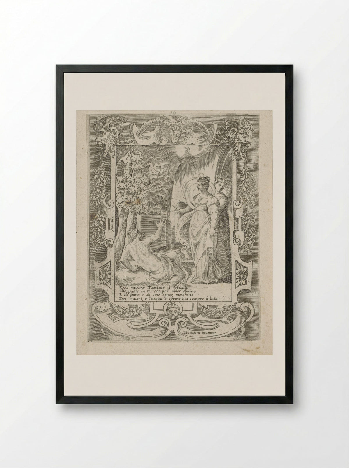 Tantalus Speaks to Diana - Giulio Bonasone - Framed Print Black