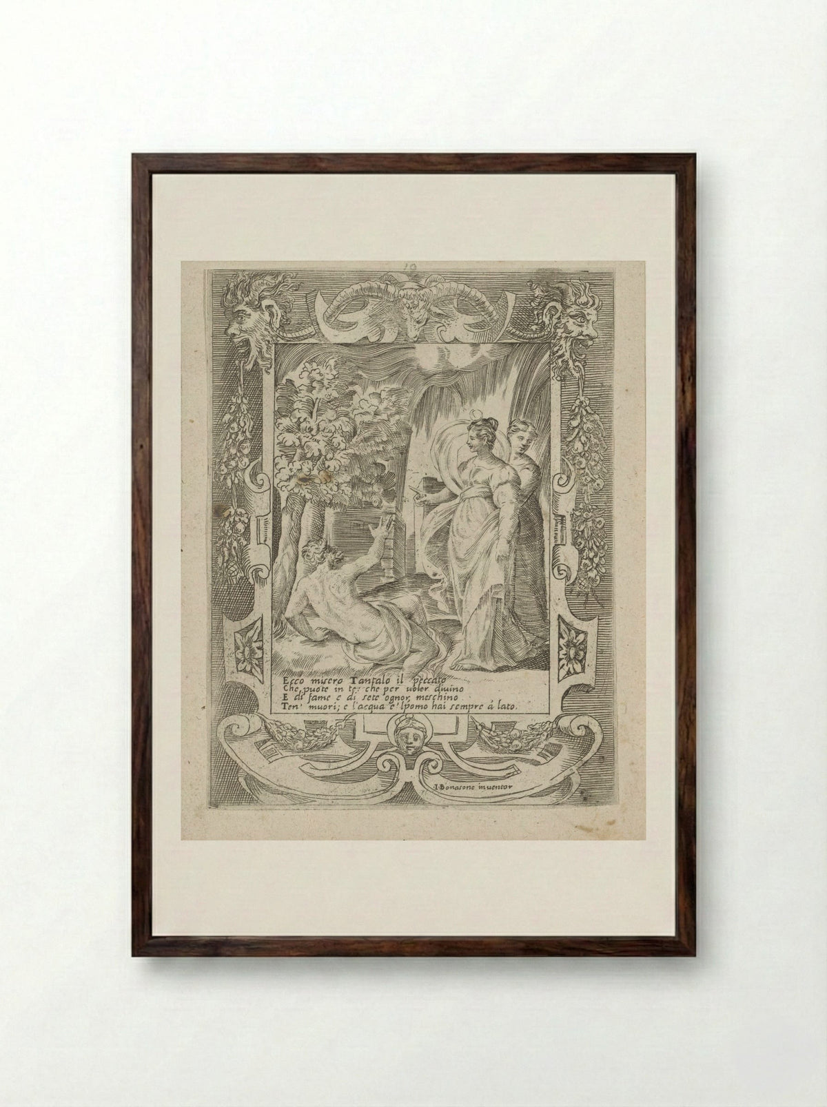 Tantalus Speaks to Diana - Giulio Bonasone - Framed Print Dark Wood