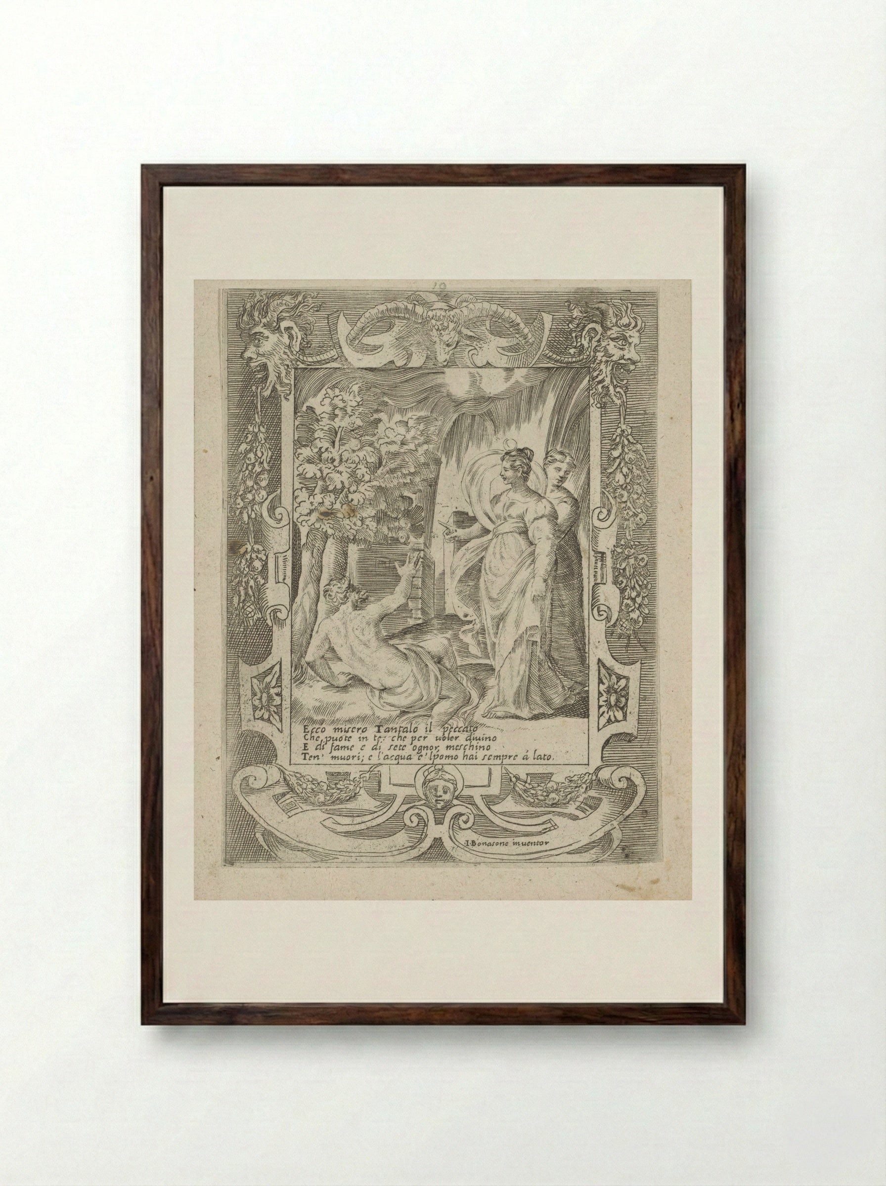 Tantalus Speaks to Diana - Giulio Bonasone - Framed Print Dark Wood