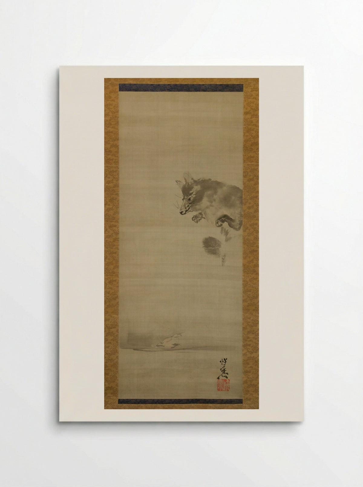 Tanuki (Raccoon Dog) Viewing Its Reflection in Water - Kawanabe Kyōsai - Poster