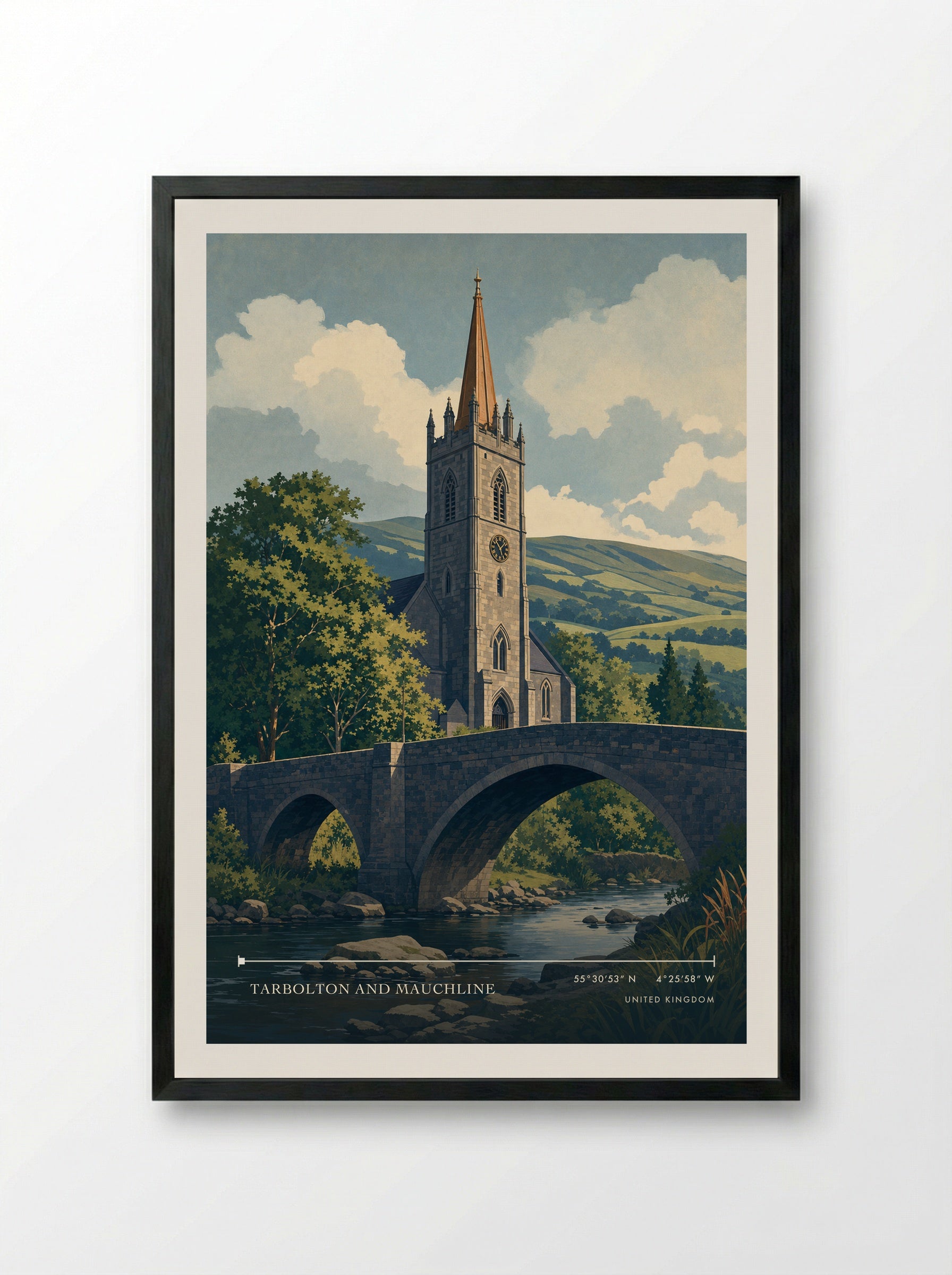 Tarbolton and Mauchline United Kingdom Travel Poster - Framed Print Black