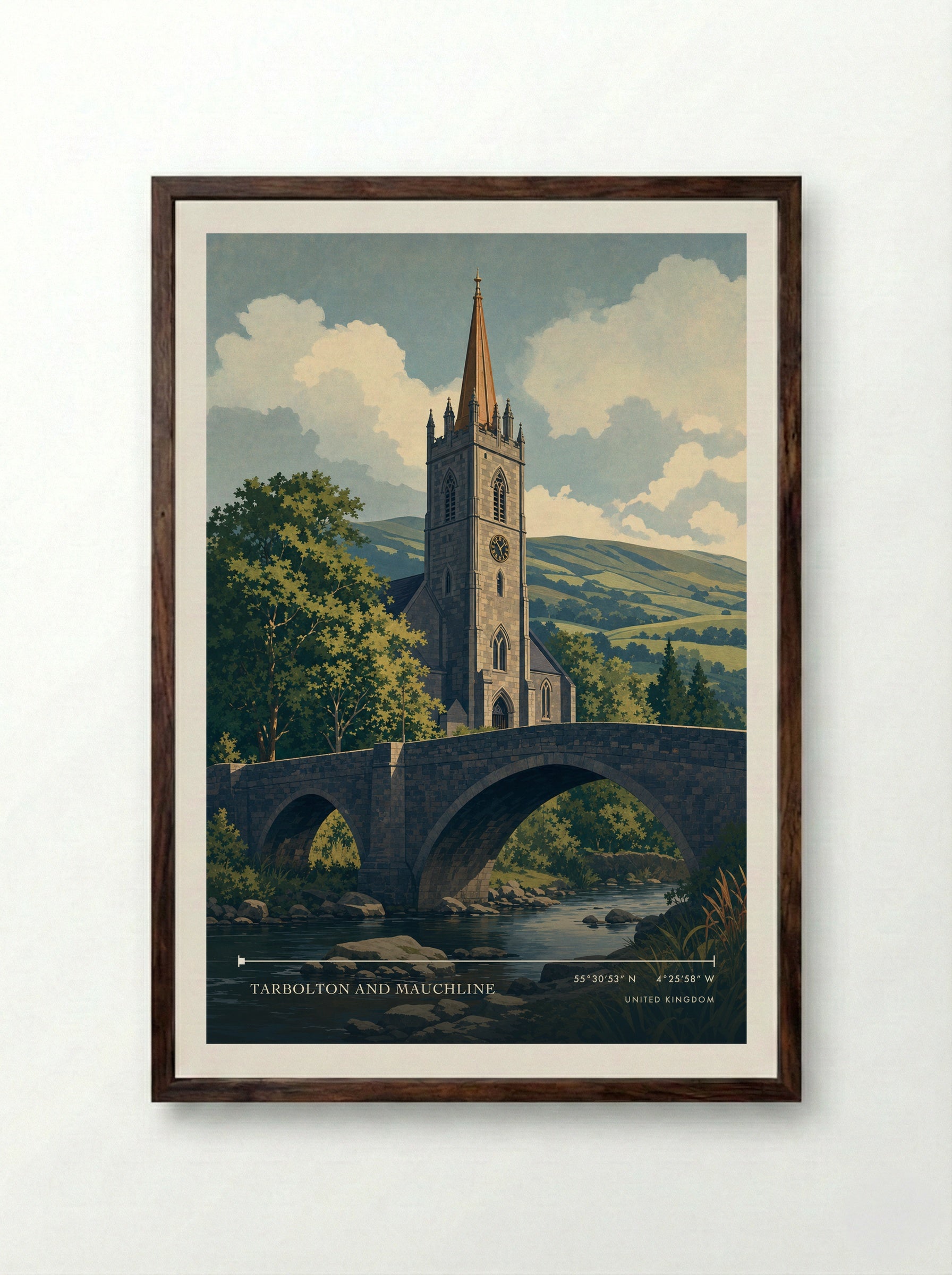 Tarbolton and Mauchline United Kingdom Travel Poster - Framed Print Dark Wood