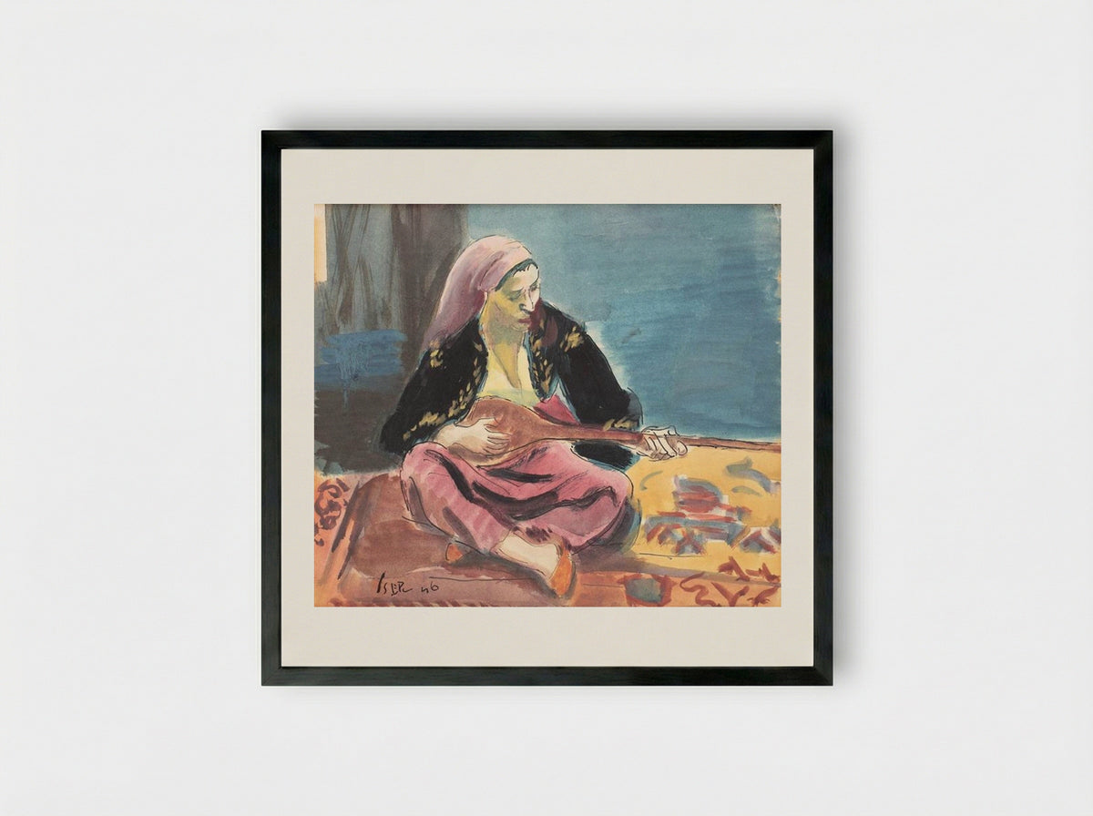 Tatar Woman With Mandoline - Iosif Iser - Framed Print Black
