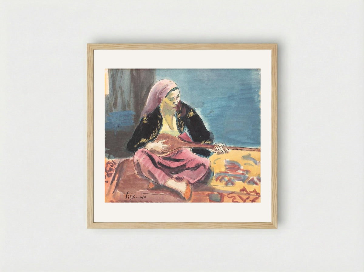 Tatar Woman With Mandoline - Iosif Iser - Framed Print Wood