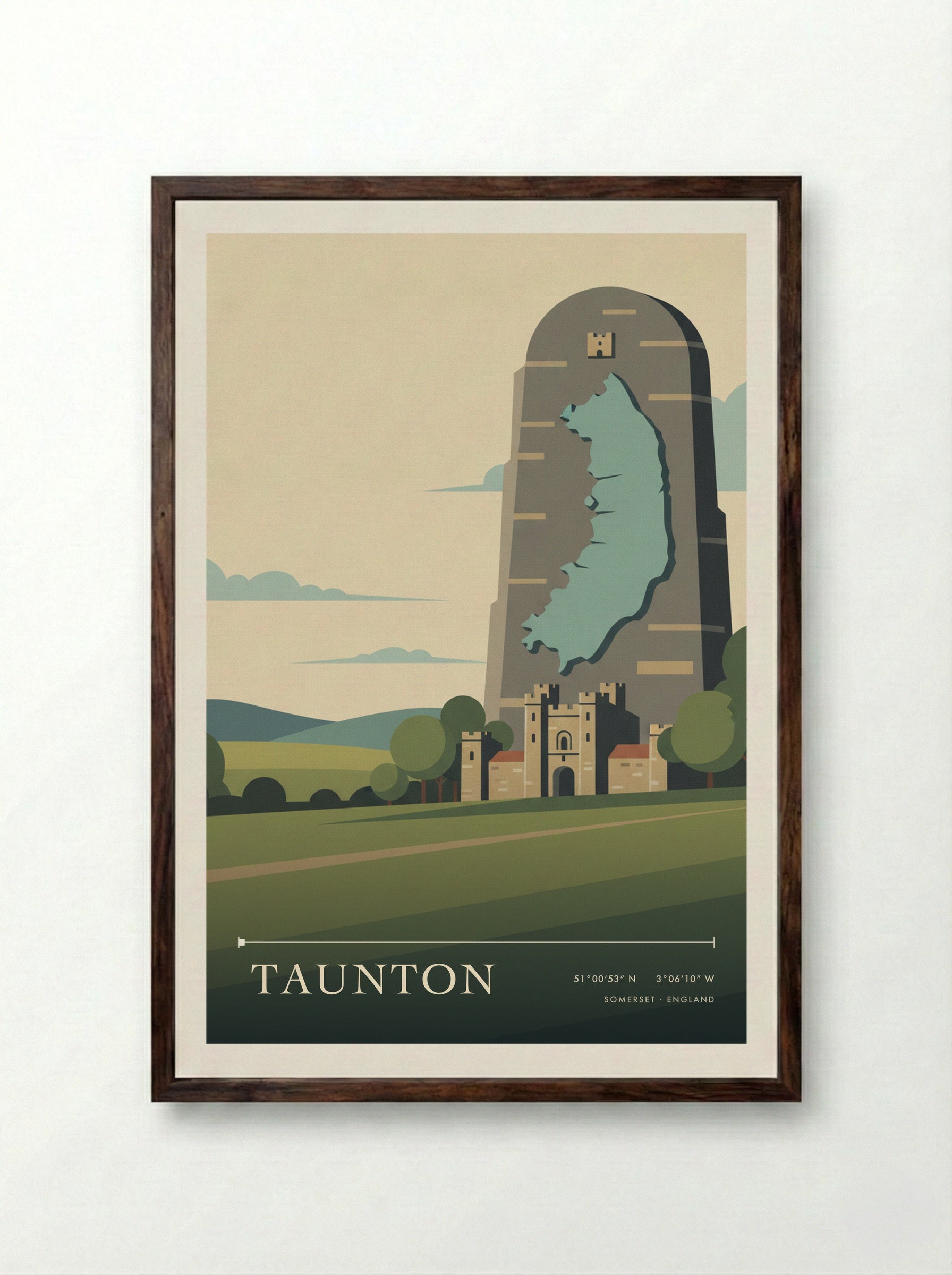 Taunton Somerset England Travel Poster - Framed Print Dark Wood