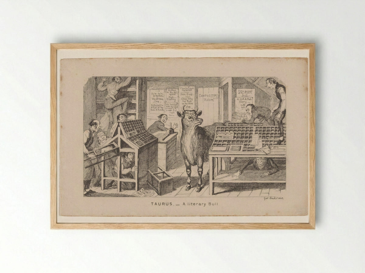 Taurus - A Literary Bull - George Cruikshank - Framed Print Wood