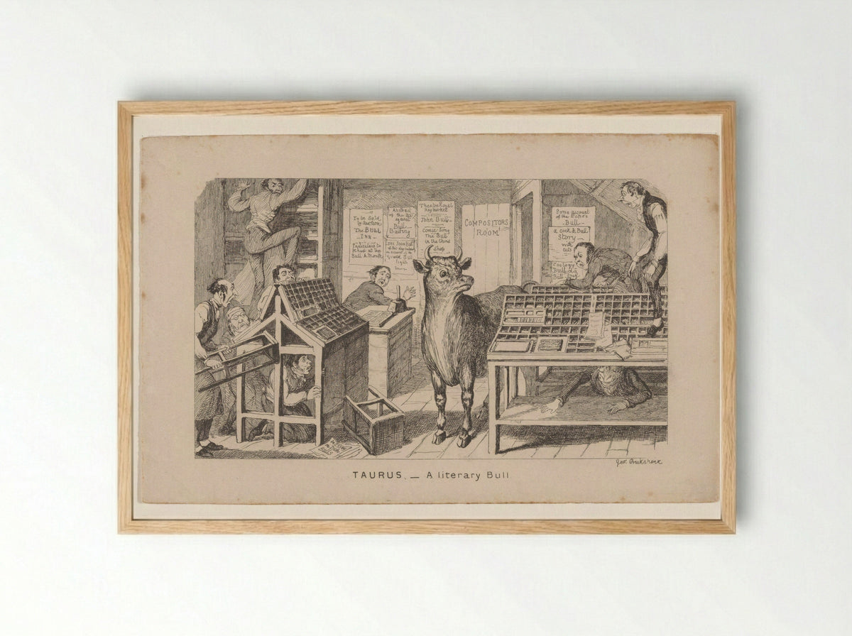 Taurus - A Literary Bull - George Cruikshank - Framed Print Wood