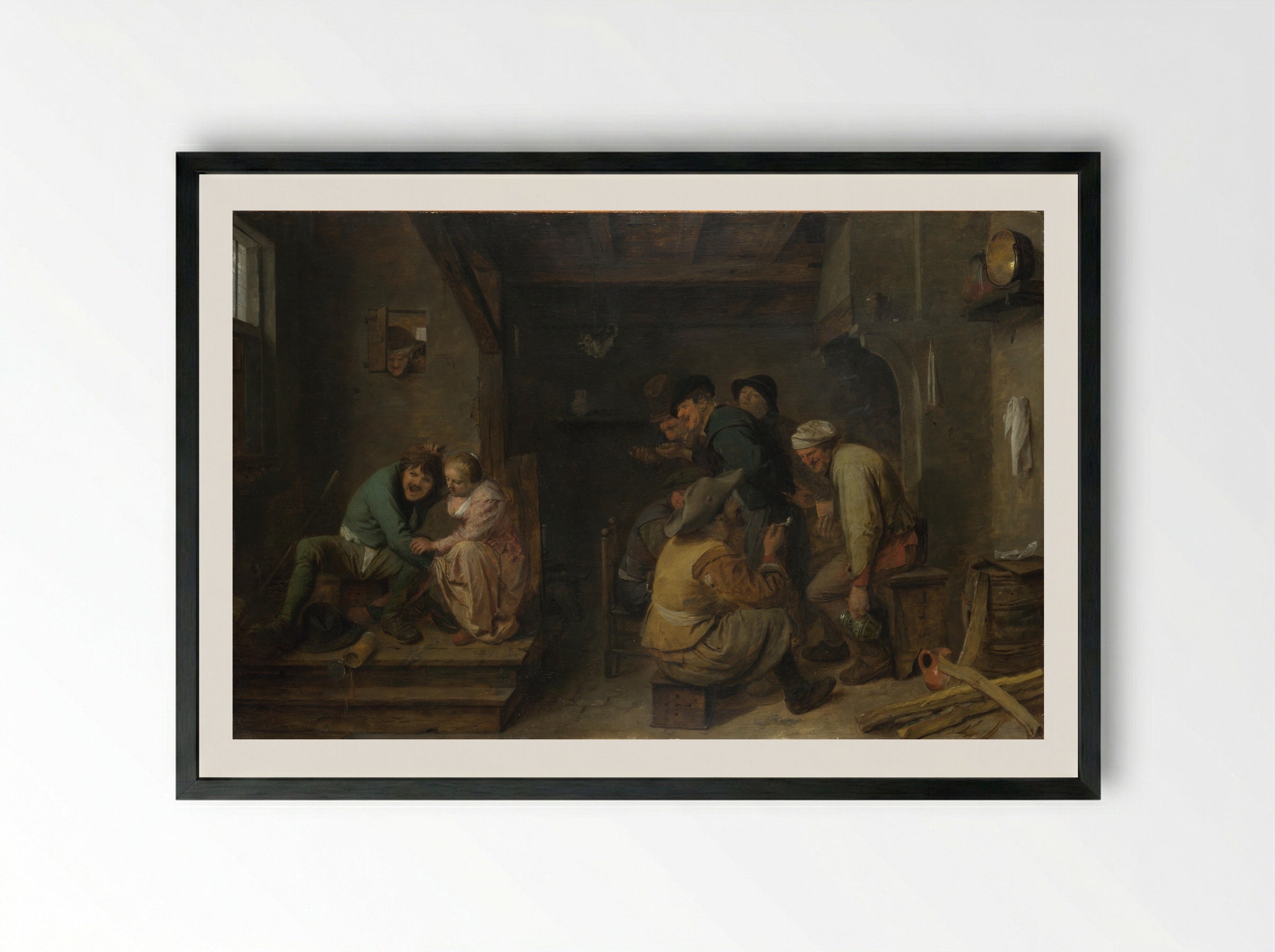 Tavern Scene - Adriaen Brouwer - Framed Print Black